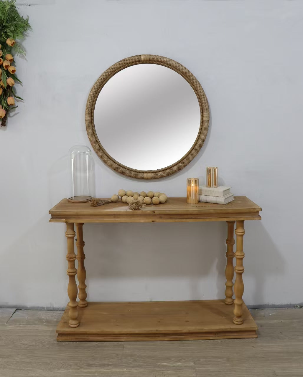31.9" Woven Rattan Decorative Round Mirror with Wrapped Accents image 12