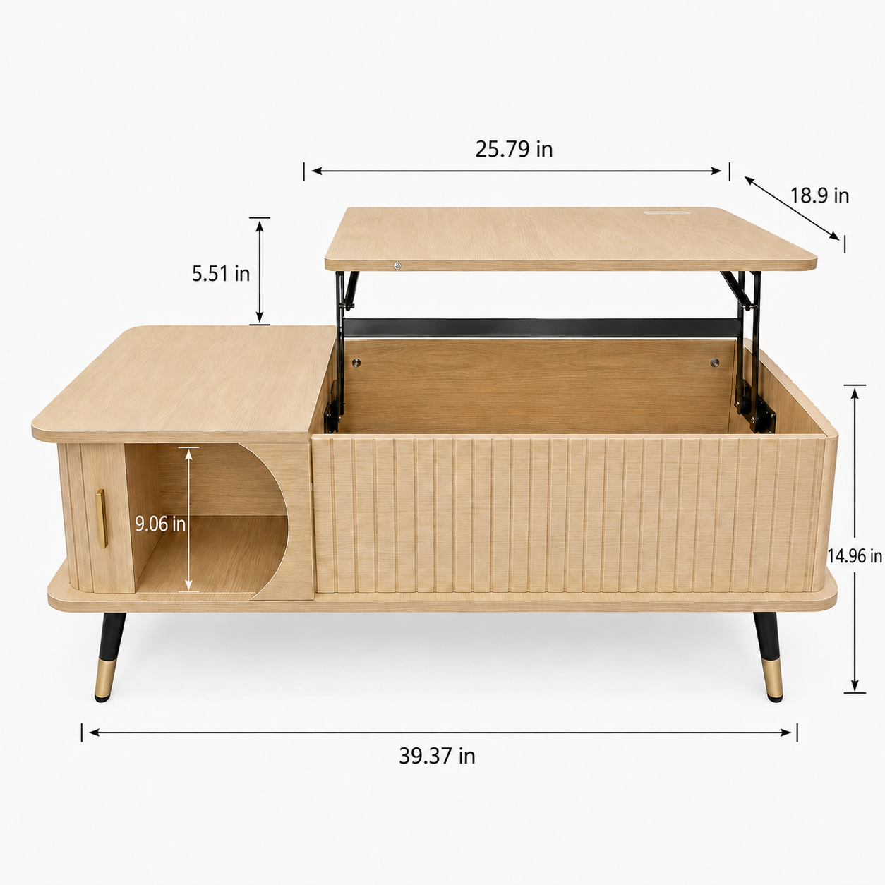 Wood Lift Top Coffee Table with Hidden Compartment and Large Storage Shelf, Lift Tabletop Dining Center Table for Home Living Room Office,Natucal image 7