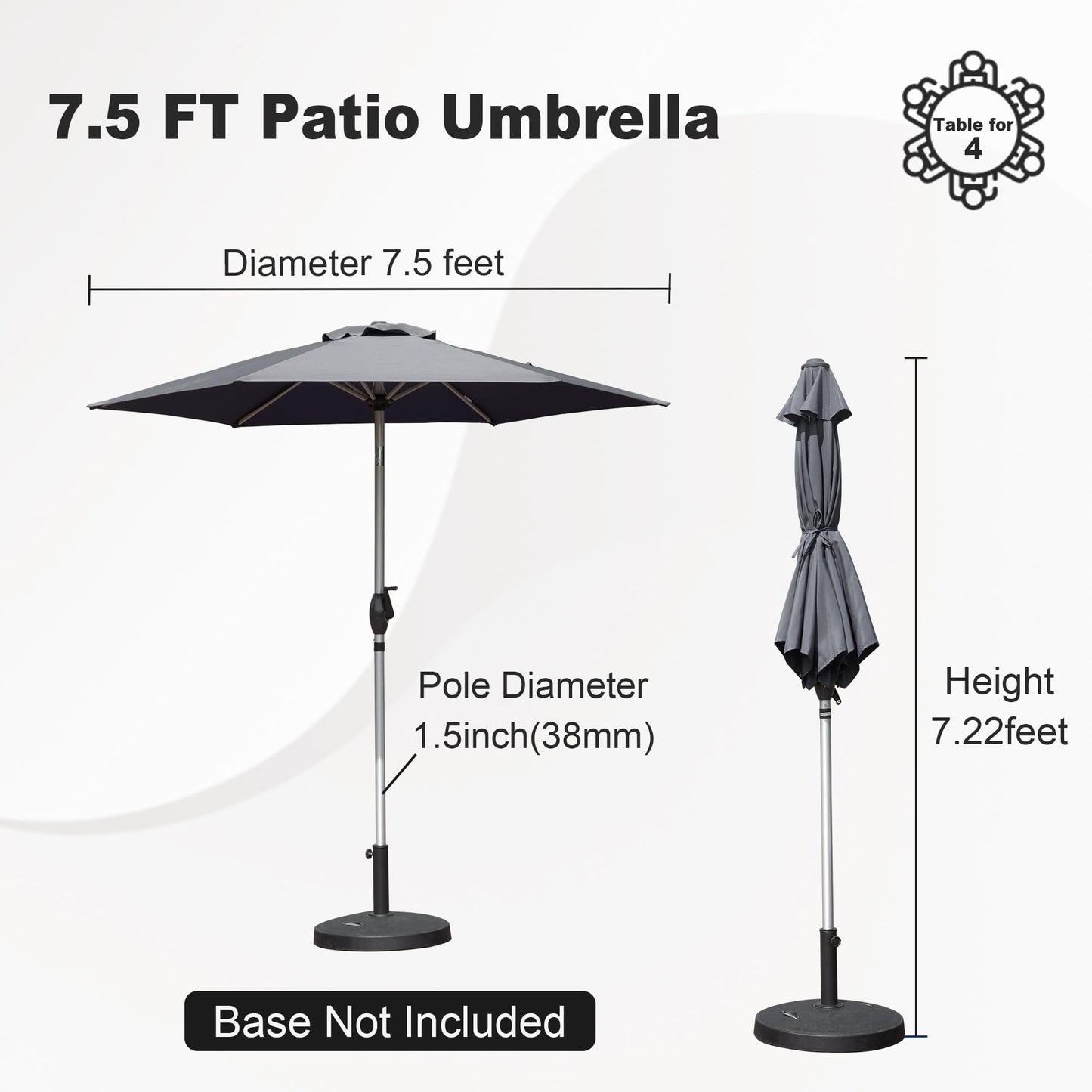 7.5FT Patio Umbrella, Outdoor Table Umbrella with Push Button Tilt and Crank, UV Protection Waterproof Market Sun Umbrella with 6 Sturdy Ribs for Garden, Deck, Backyard, Pool (Gray) image 7