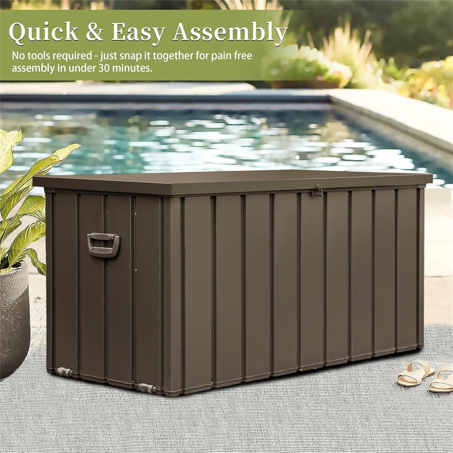 100 Gallon Outdoor Storage Deck Box Waterproof, Large Patio Storage Bin for Outside Cushions, Throw Pillows, Garden Tools, Lockable (Dark Brown) image 8
