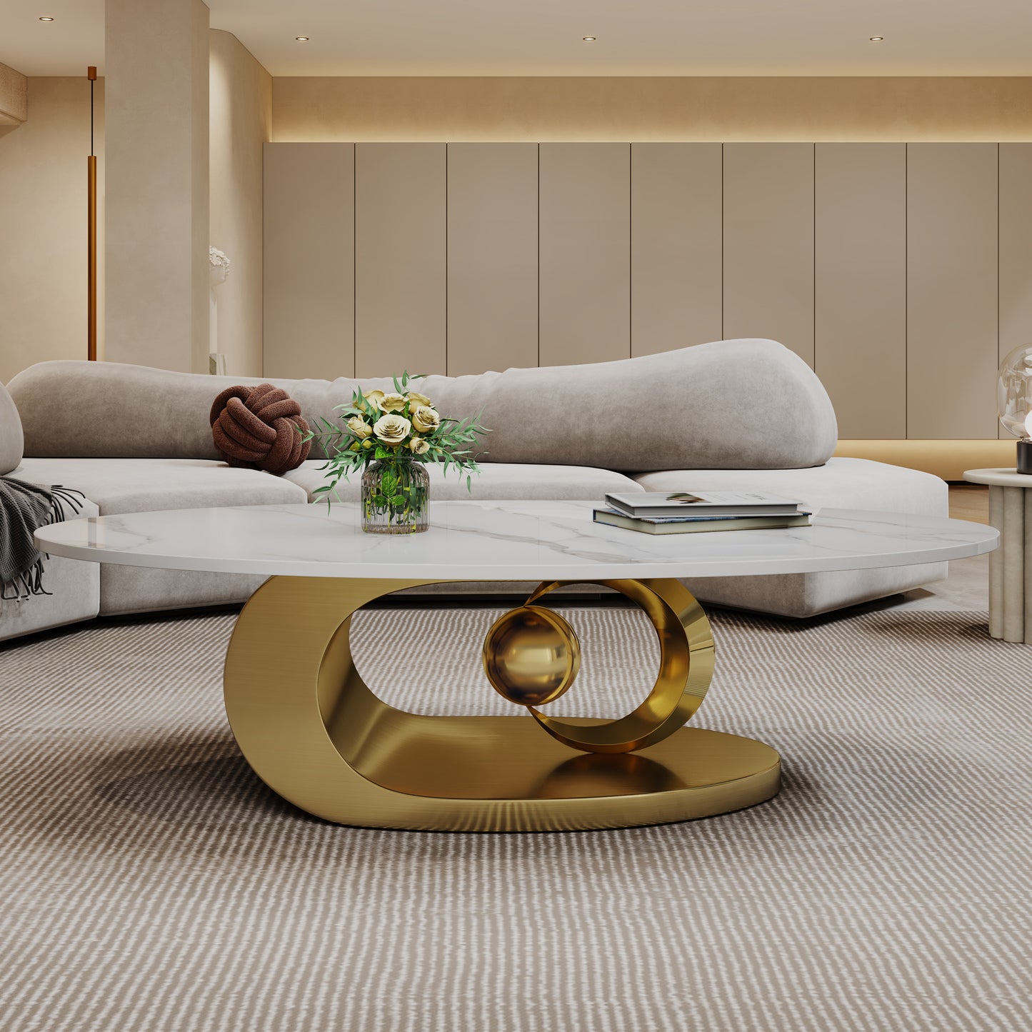 Modern Faux Marble Coffee Table, Sintered Stone Contemporary Tables with Stainless Steel Base image 8
