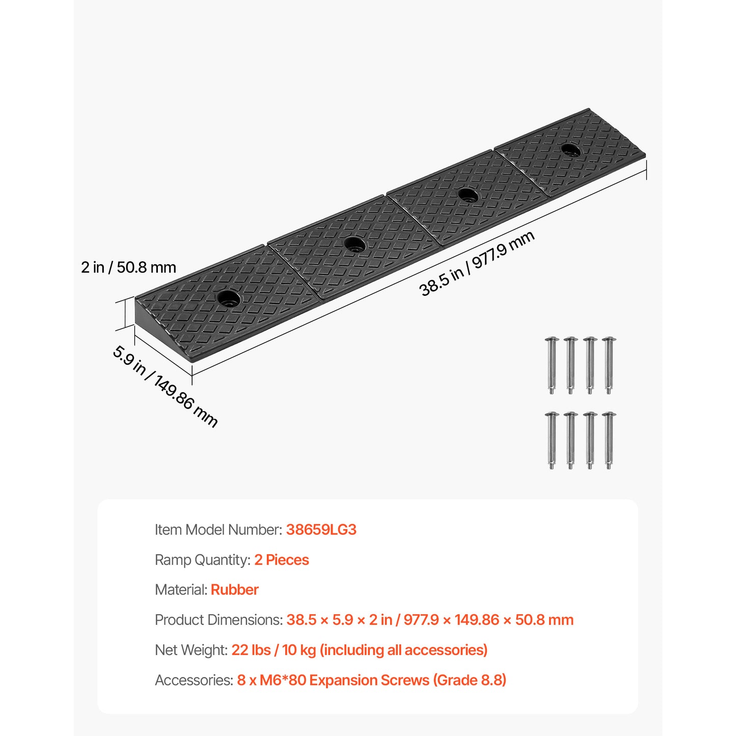 Rubber Curb Ramp, 33069 lbs Load Capacity, 2 Inches Rise Height Heavy Duty Rubber Threshold Ramp with Drainage Tank for Wheelchairs, Strollers, Motorcycles, Cars, Lawn Mowers & Trailers, 2 Pack image 10