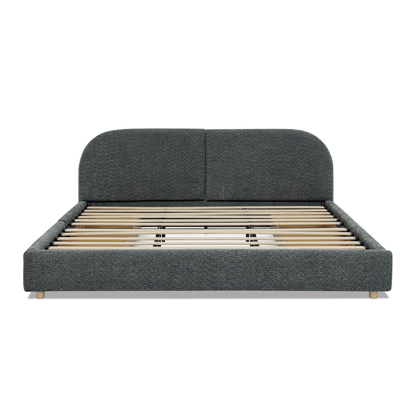 King Size Upholstered Bed Frame Modern Minimalist Style - Circle Yarn Fabric, Tall Curved Headboard, Sturdy Leg Support & Wheeled Drawer Storage, Mattress Not Included - Dark Gray image 12