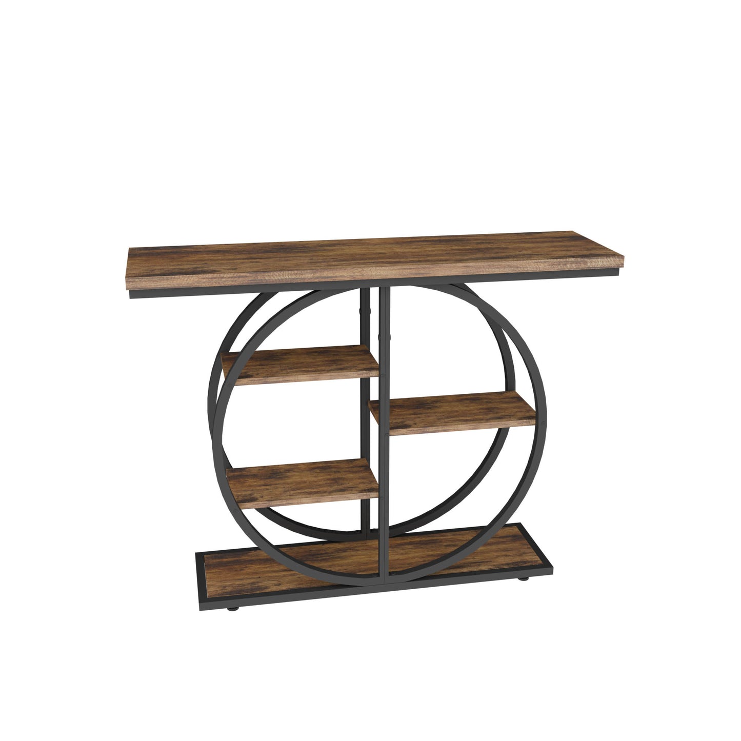 41.3 Inch Industrial Console Table for Entryway, Narrow Sofa Table with Storage Shelves & Circle Base, Rustic Brown Accent Furniture for Hallway, Foyer, Entrance, Living Room image 8