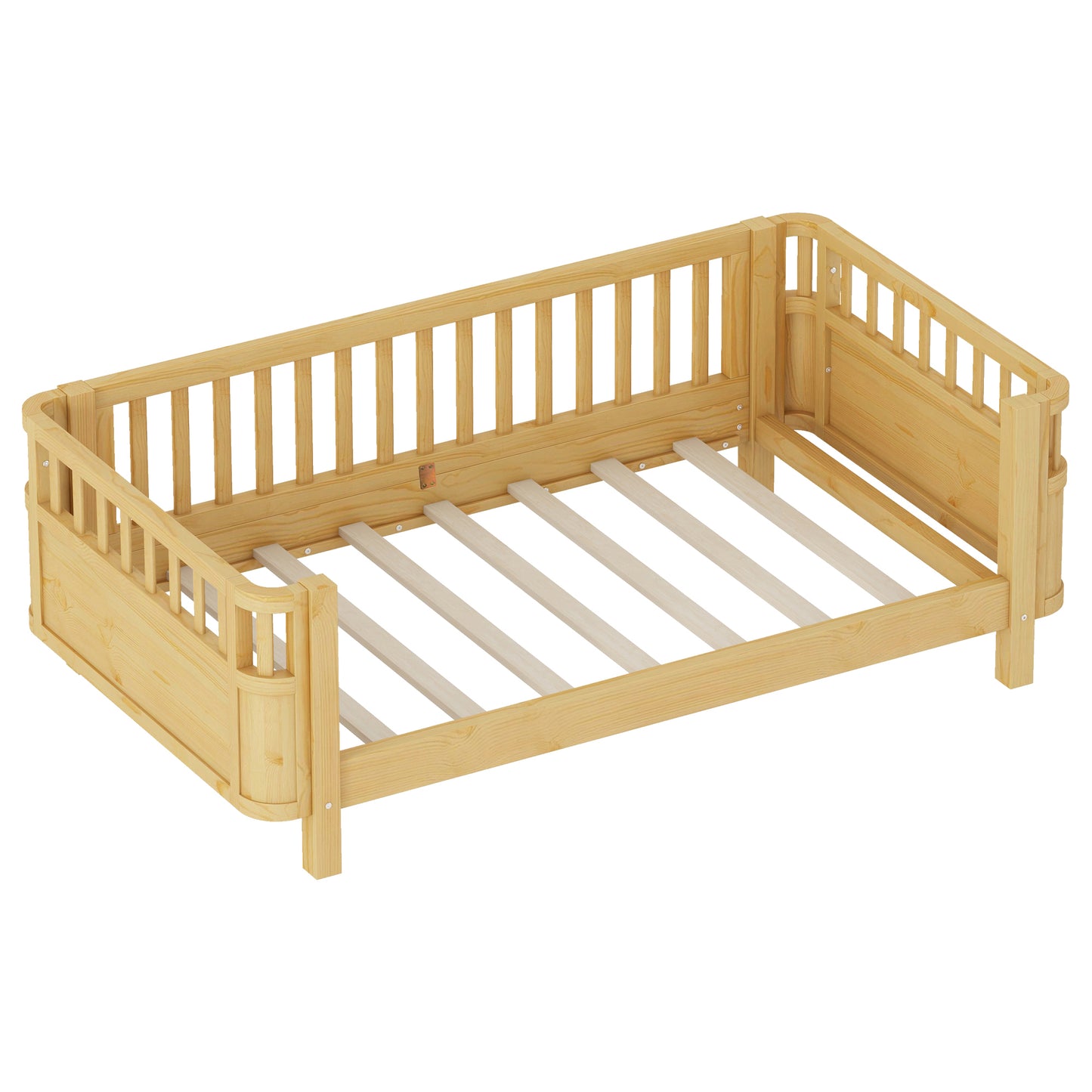 Twin Size Wood Platform Bed for Kids, Wood Low Profile Twin Bed with Rails for Girls and Boys, Natural (Patented Design, Expect Arrival Date 2026/5/11 Old SKU W2593P190150) image 12