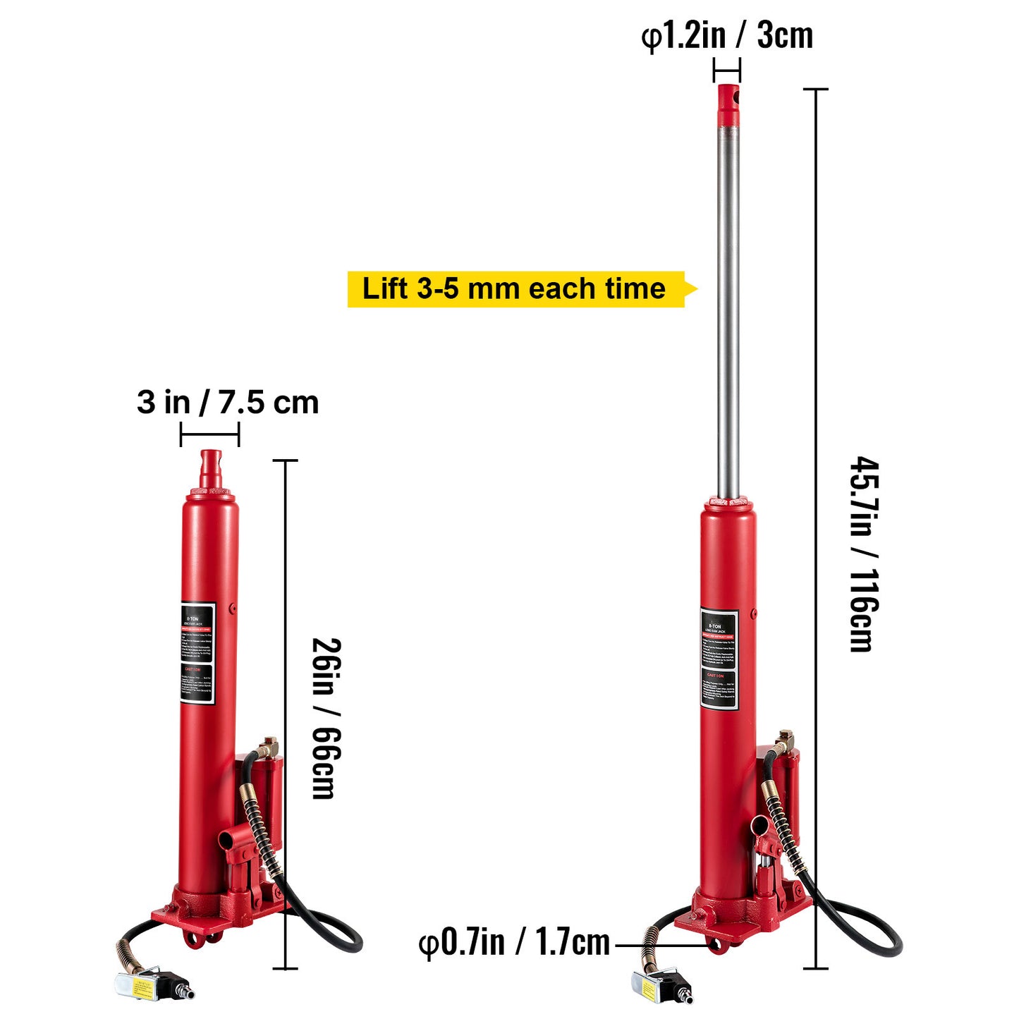 Hydraulic/Pneumatic Long Ram Jack, 8 Tons/17363 lbs Capacity, with Single Piston Pump and Clevis Base, Manual Cherry Picker w/Handle, for Garage/Shop Cranes, Engine Lift Hoist, Red image 10
