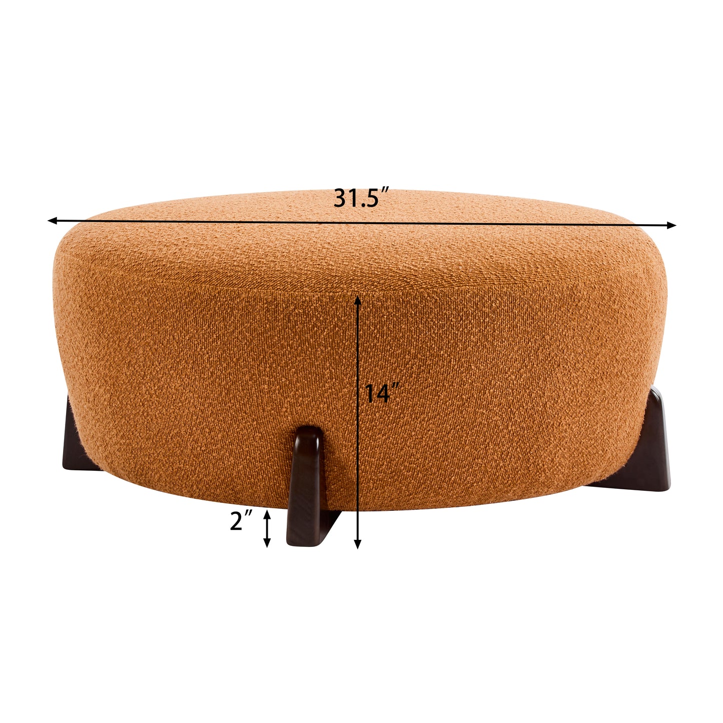 Modish Round Ottoman: Boucle Top with Splayed Rubber Wood Legs, Pumpkin Orange image 11