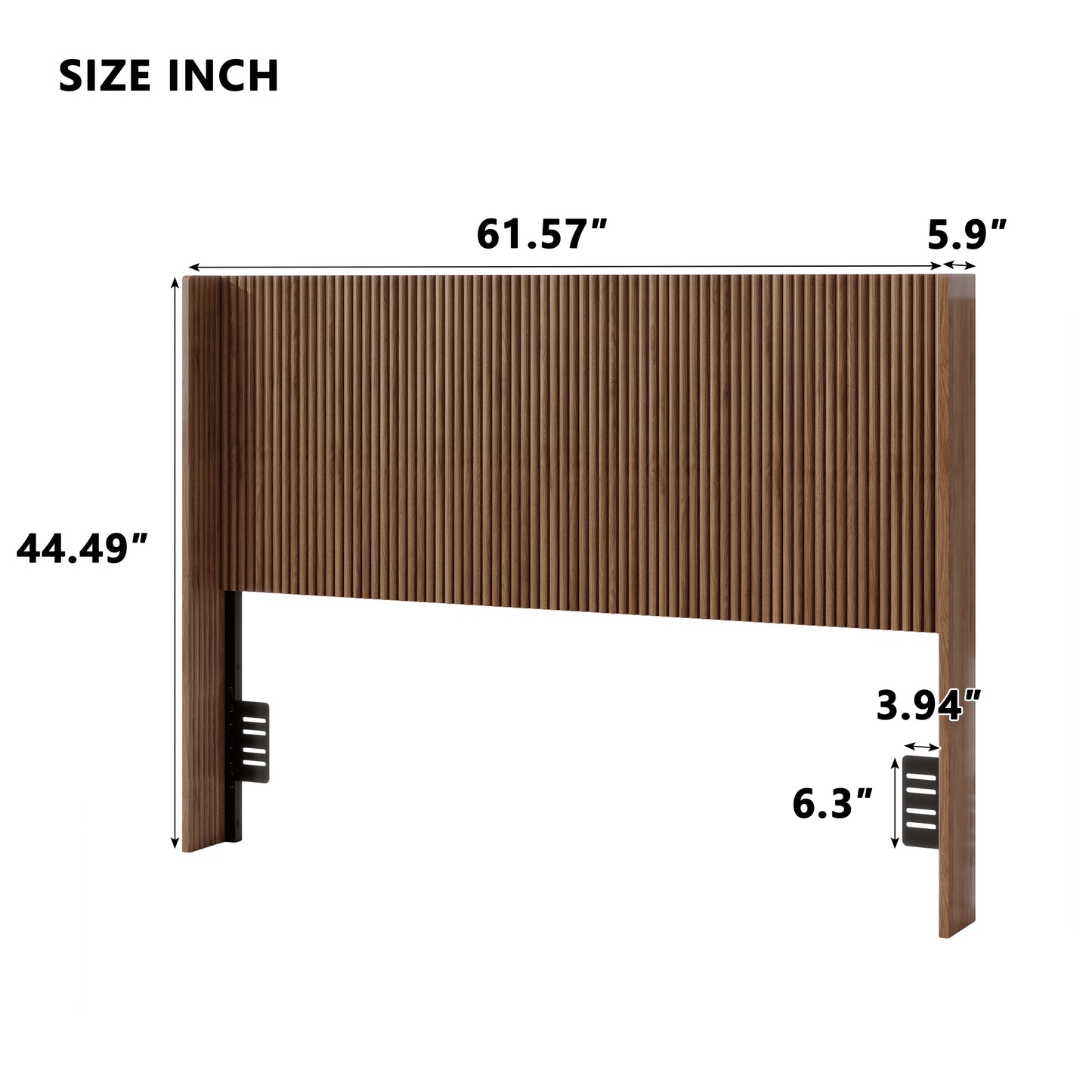 Walnut Fluted Wood Headboard, Vertical Ribbed Freestanding Bed Headboard with Adjustable Metal Brackets, Mid-Century Modern Wooden Headboard for Twin Full Queen Size Bed, Space-Sav (Brown color, Queen image 8