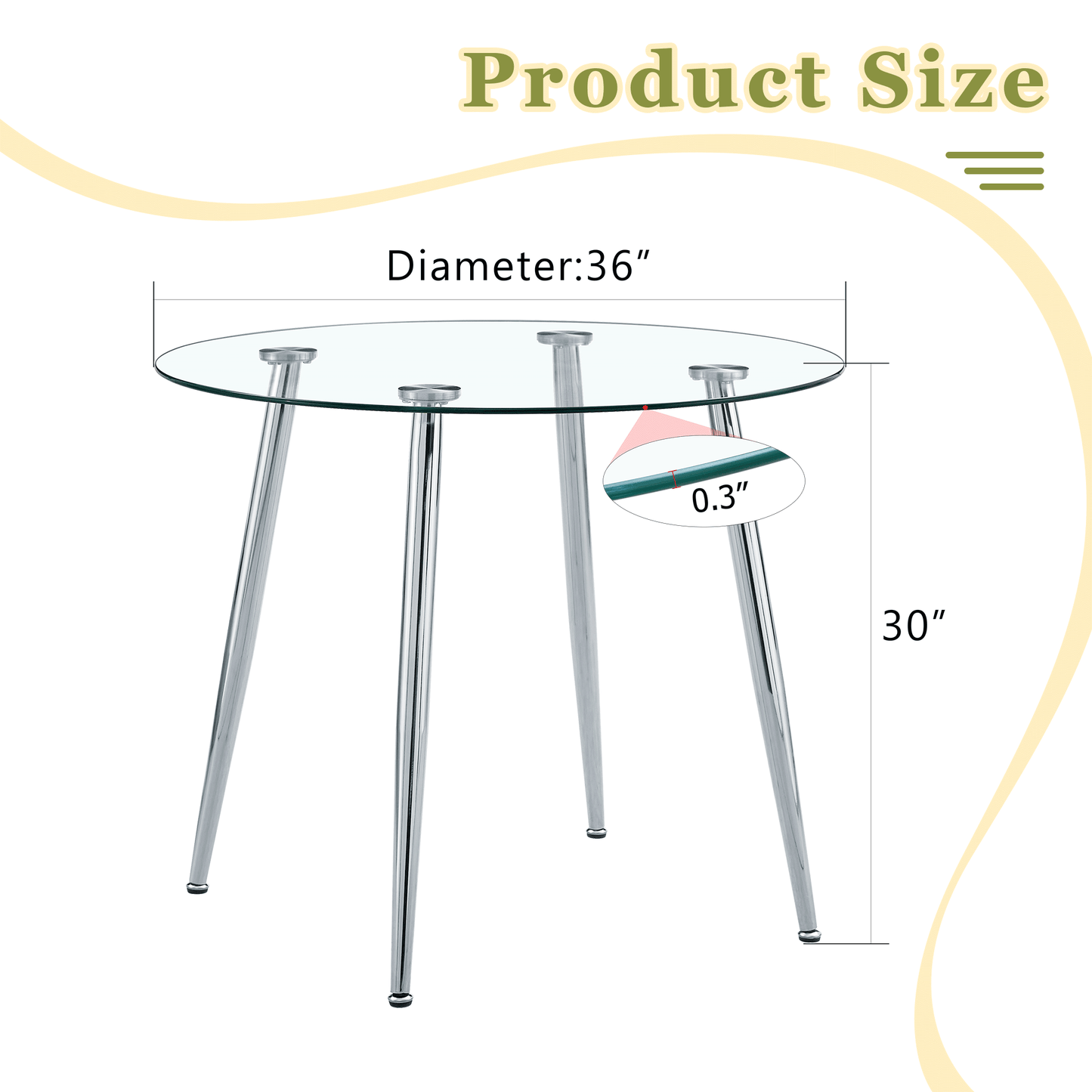 Round dining table with glass top, silver metal legs, exquisite life, starting from the details, the silver legs show an extraordinary texture, which is the finishing touch to your home image 12