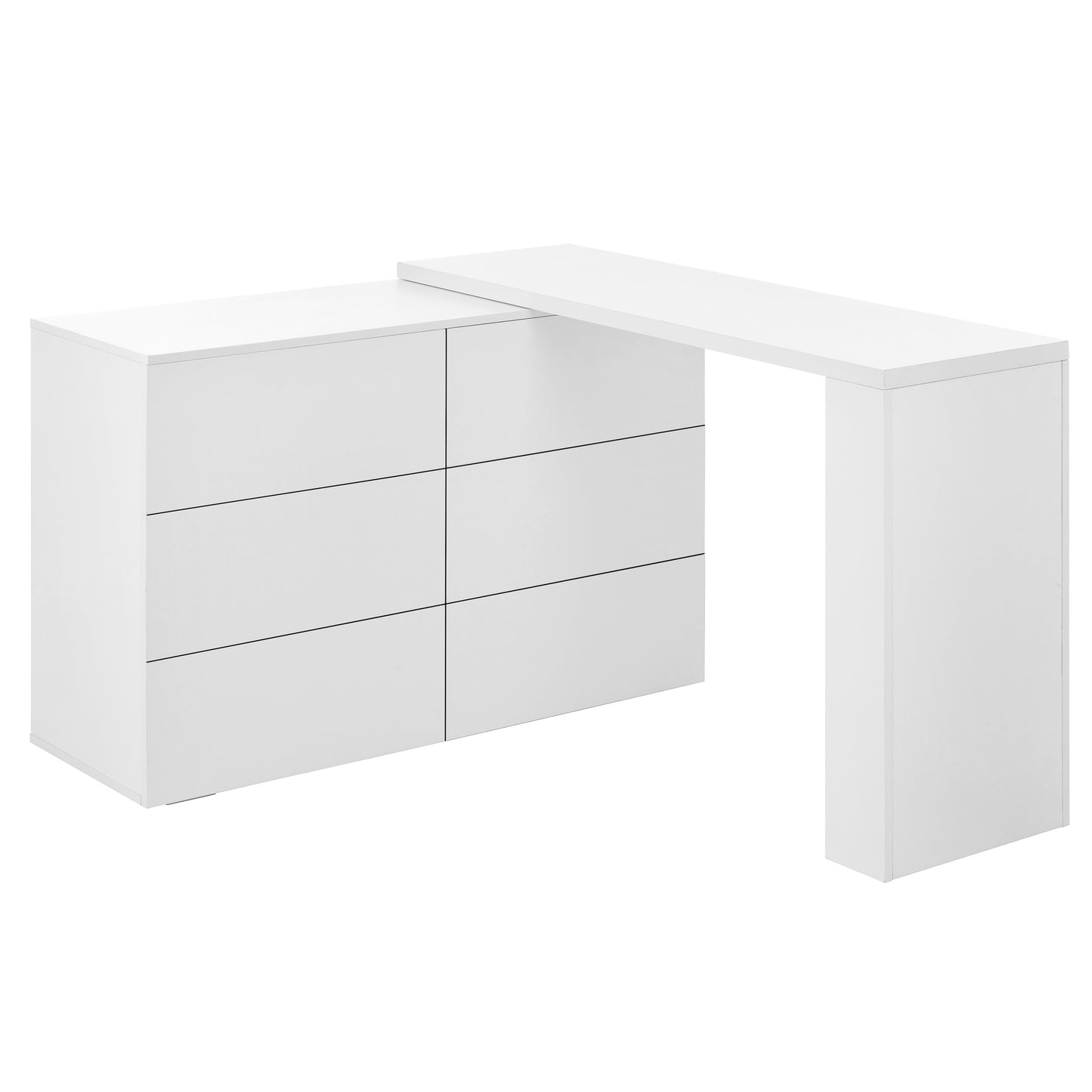 6 Drawer Vanity Dresser Combo with L-Shaped Desk,Wide Desktop & Deep Space,Wood Extendable Vanity Desk for Bedroom Dressing Room image 12