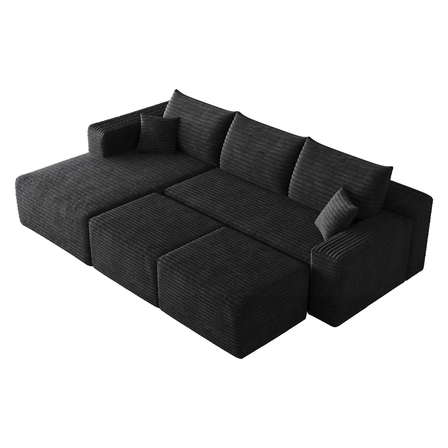 95" Cloud Sectional Sofa with 2 Ottoman,Modern Minimalist Upholstered Couches, Comfort U Shaped Sofa for Living Room,Deep Seat Corner Couch,No Assembly Required,Black (Plush Corduroy Fabric) image 11