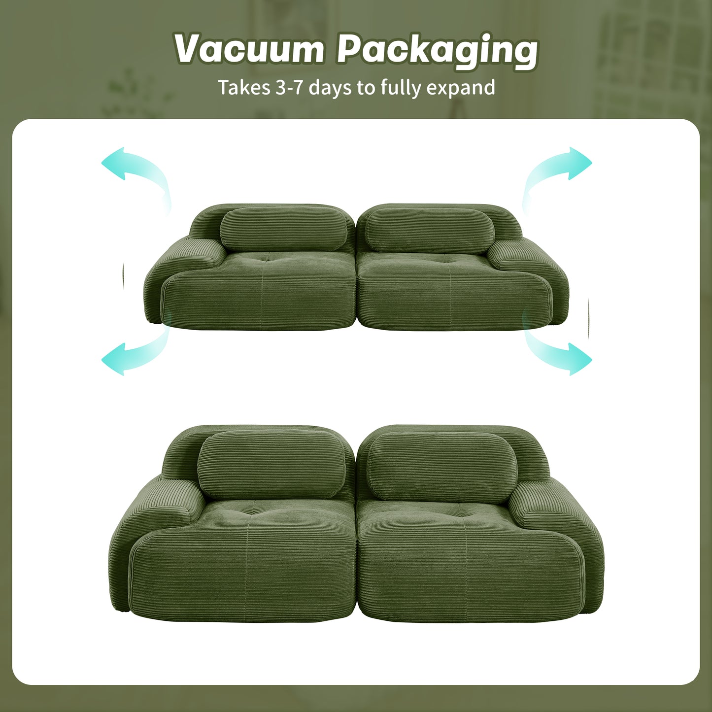 82'' loveseat sofa in luxuryCorduroy Fabric modular for free combo separation curved armrests,anti-slip design high-resilience sponge fits living rooms bedrooms Audiovisual Room,Olive green image 12