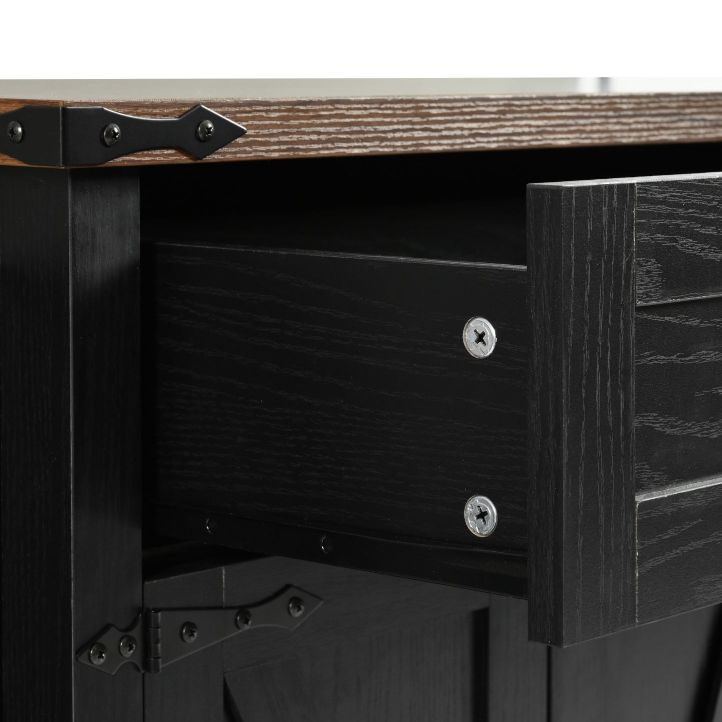 K&K 53.5''Farmhouse Kitchen Island with Power Outlet, Kitchen Storage Island with Drop Leaf, Spice Rack and Drawer, Rolling Kitchen Cart on Wheels, for Home, Kitchen and Dining Room, Black image 12