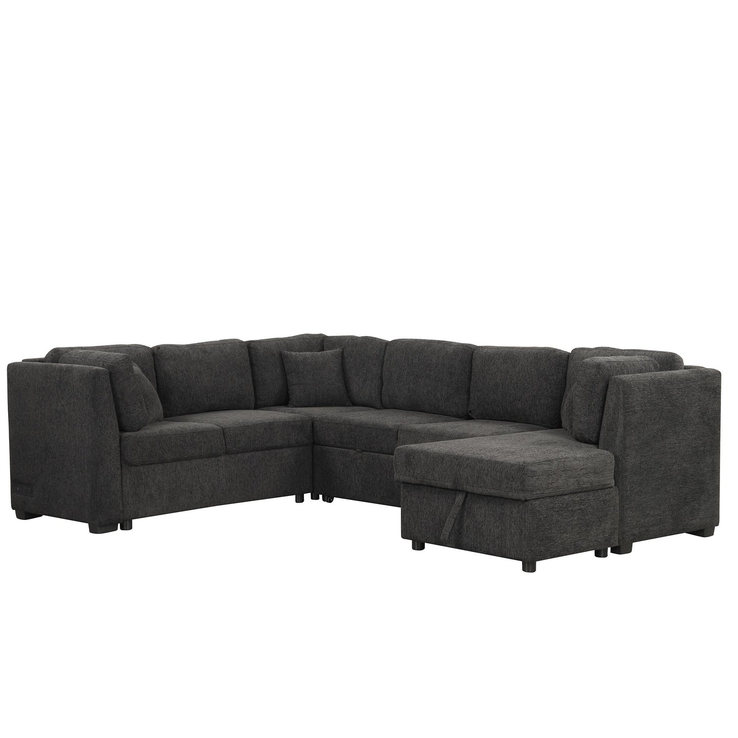 108.6" U-shaped Sectional Sofa Pull out Sofa Bed with Two USB Ports, Two Power Sockets, Three Back Pillows and a Storage image 20