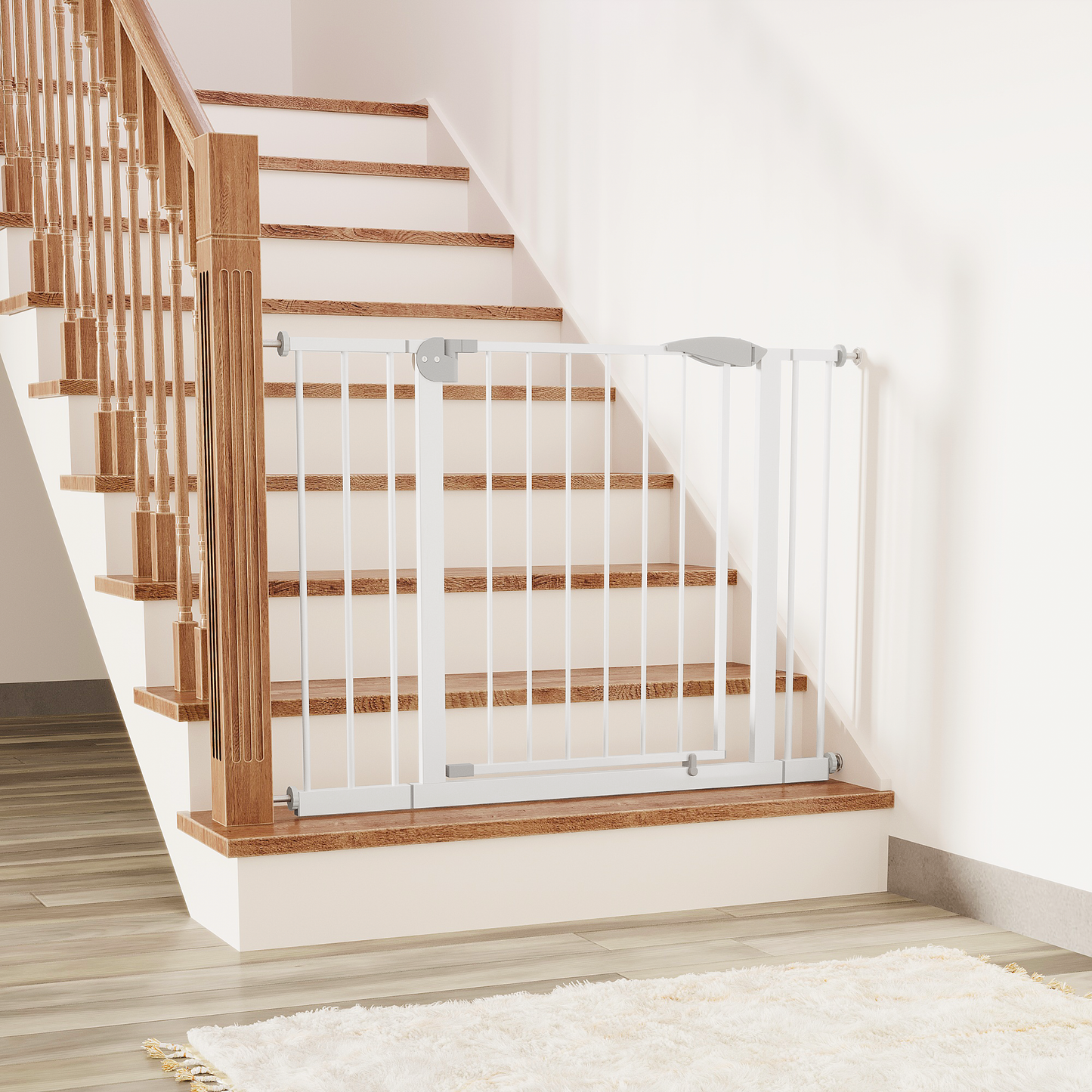2 Pack 29.5-44.1" Wide Baby Gate for Stairs, Dog Gate Indoor for Doorways, No Drilling Pressure Mounted Pet Gates for Kids, Easy Walk Through Safety Gate, White image 12