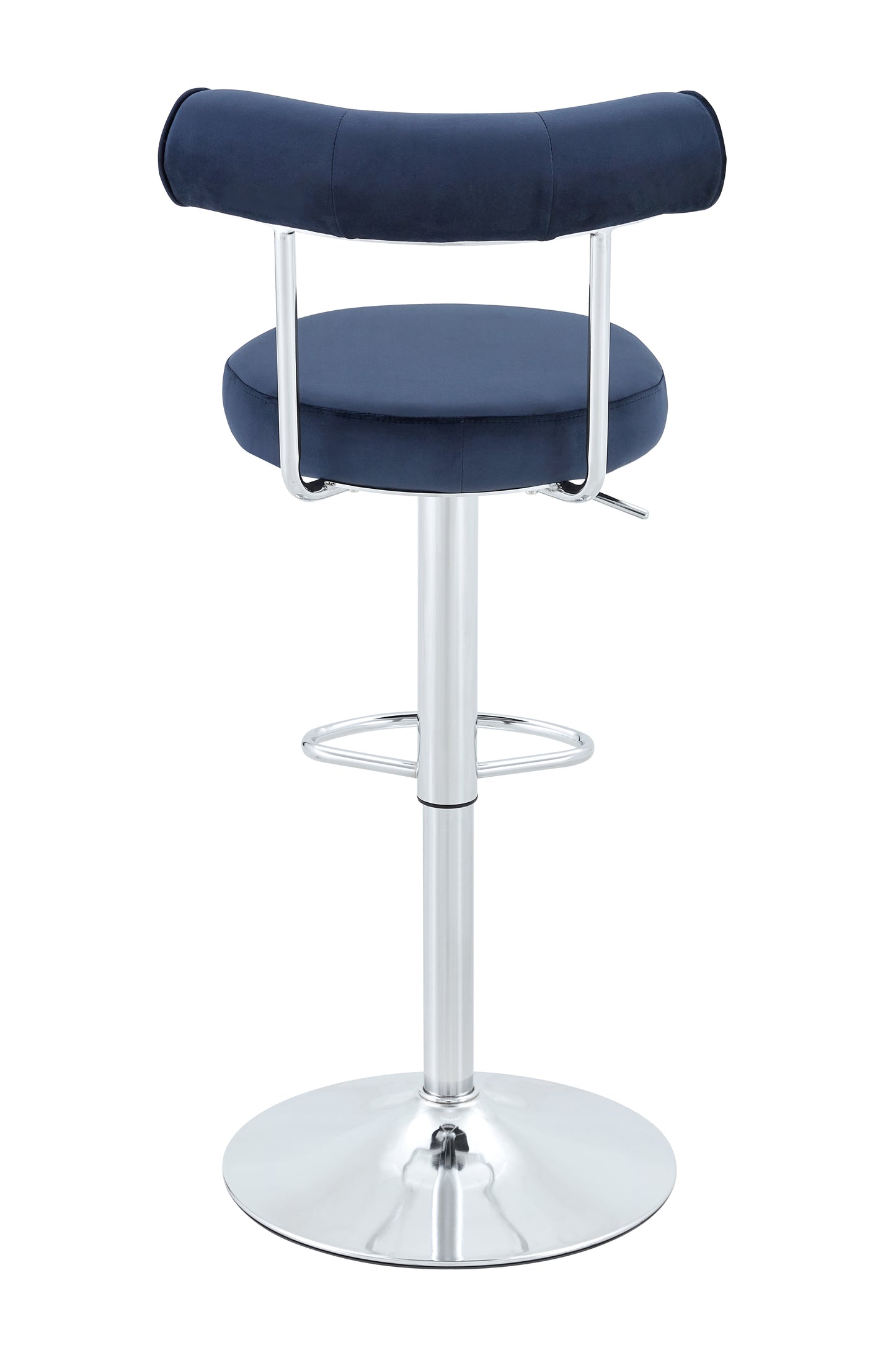 Soft Velvet Upholstered Swivel Adjustable Bar Chair with Chrome Silver Legs - Dining Room Living Room Bar Cafe Reception Desk Bar Stool(Dark Blue, Set of 2) image 12