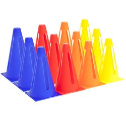 12-pack collapsible sport cones in 4 colors red blue orange yellow for agility training