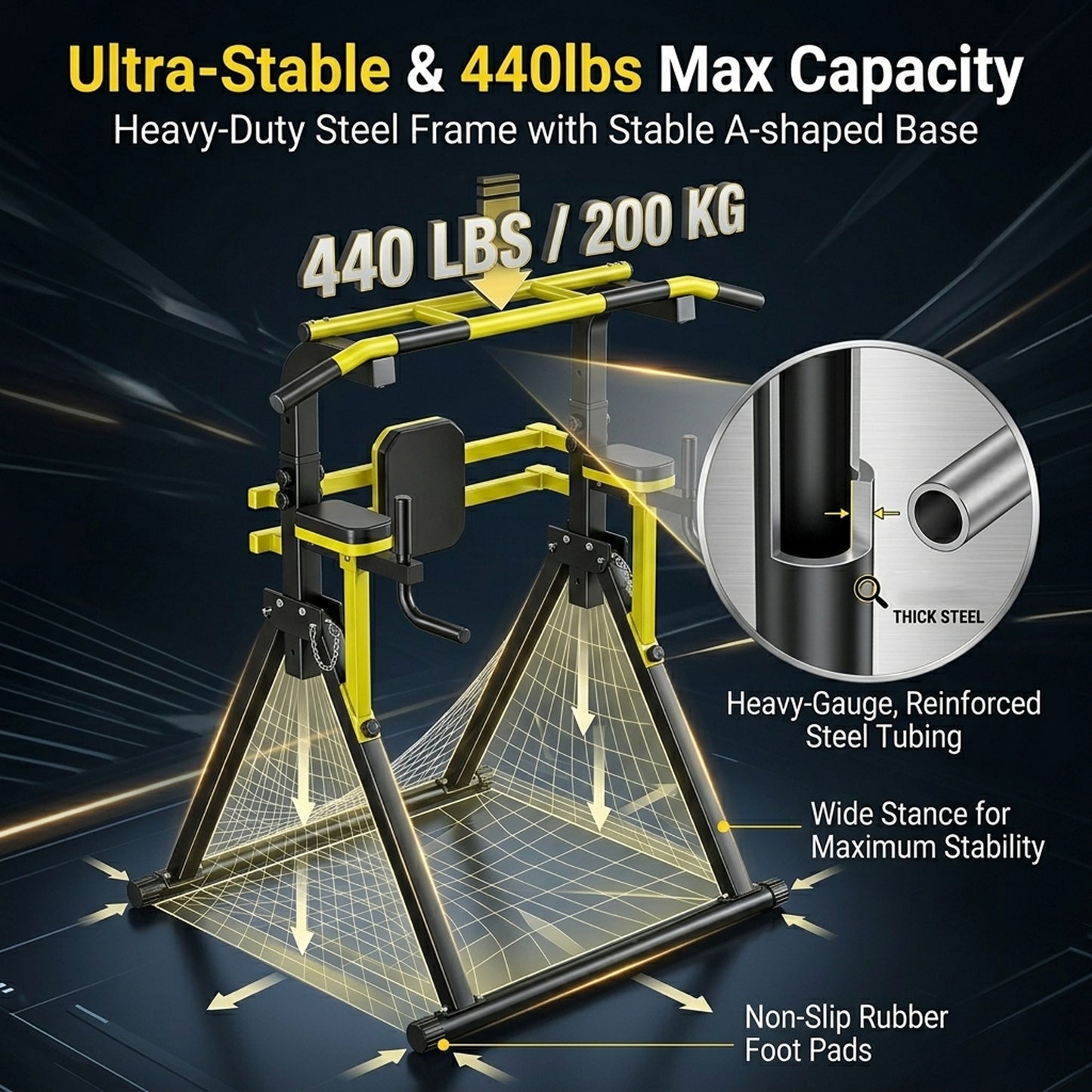Power Tower Pull Up Bar Station, 10-Level Adjustable Height Dip Station, Heavy-duty Frame Structure,Multi-Functional Home Gym Strength Training Equipment image 12