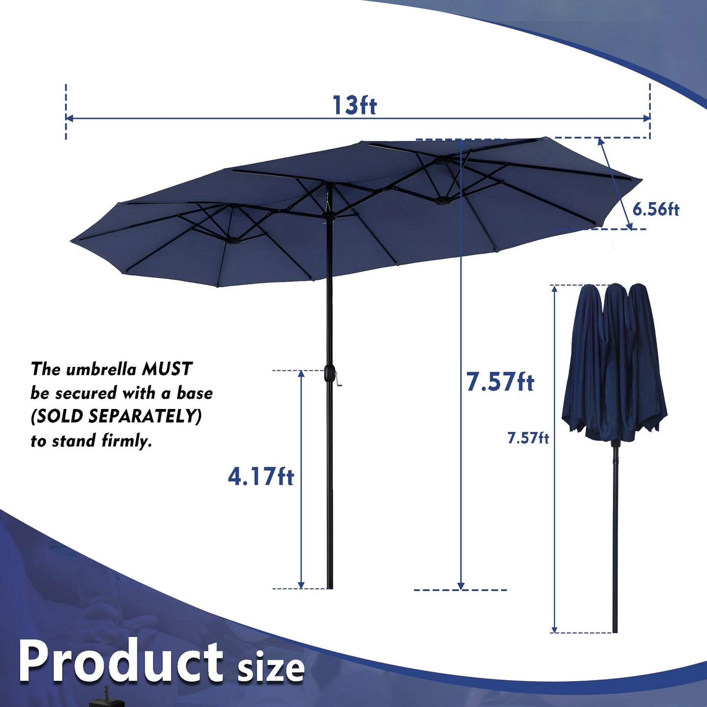 13 ft. Market No Weights Patio Umbrella 2-Side image 6