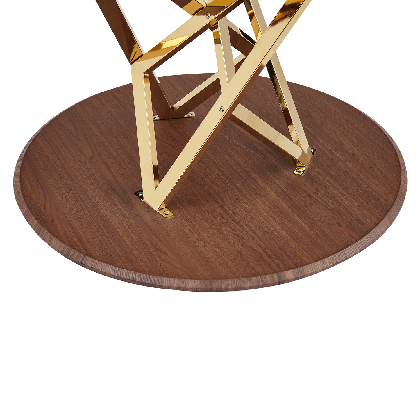 37Inch Round Dining Table, Small Round Kitchen Table With Golden Metal Legs, Suitable For 2 To 4 People, Modern Dining Room Table, Brown, Walnut Color. image 12