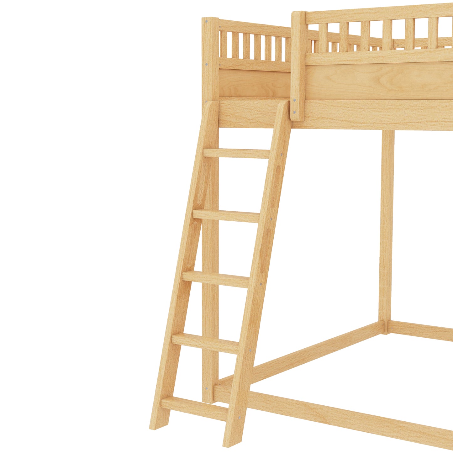 Full Size Loft Bed with upholstered headboard and storage shelves, complete with ladder and slide, Natural image 12