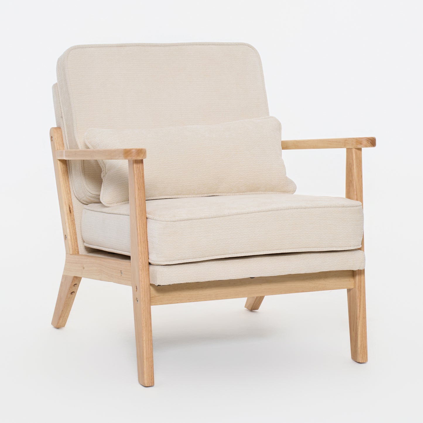Mid-Century Modern Lounge Chair Single, Living Room Chair with Lumbar Pillow and Straight Wood Armrests, Accent Chair for Living Room, Bedroom, Indoor, Beige image 12
