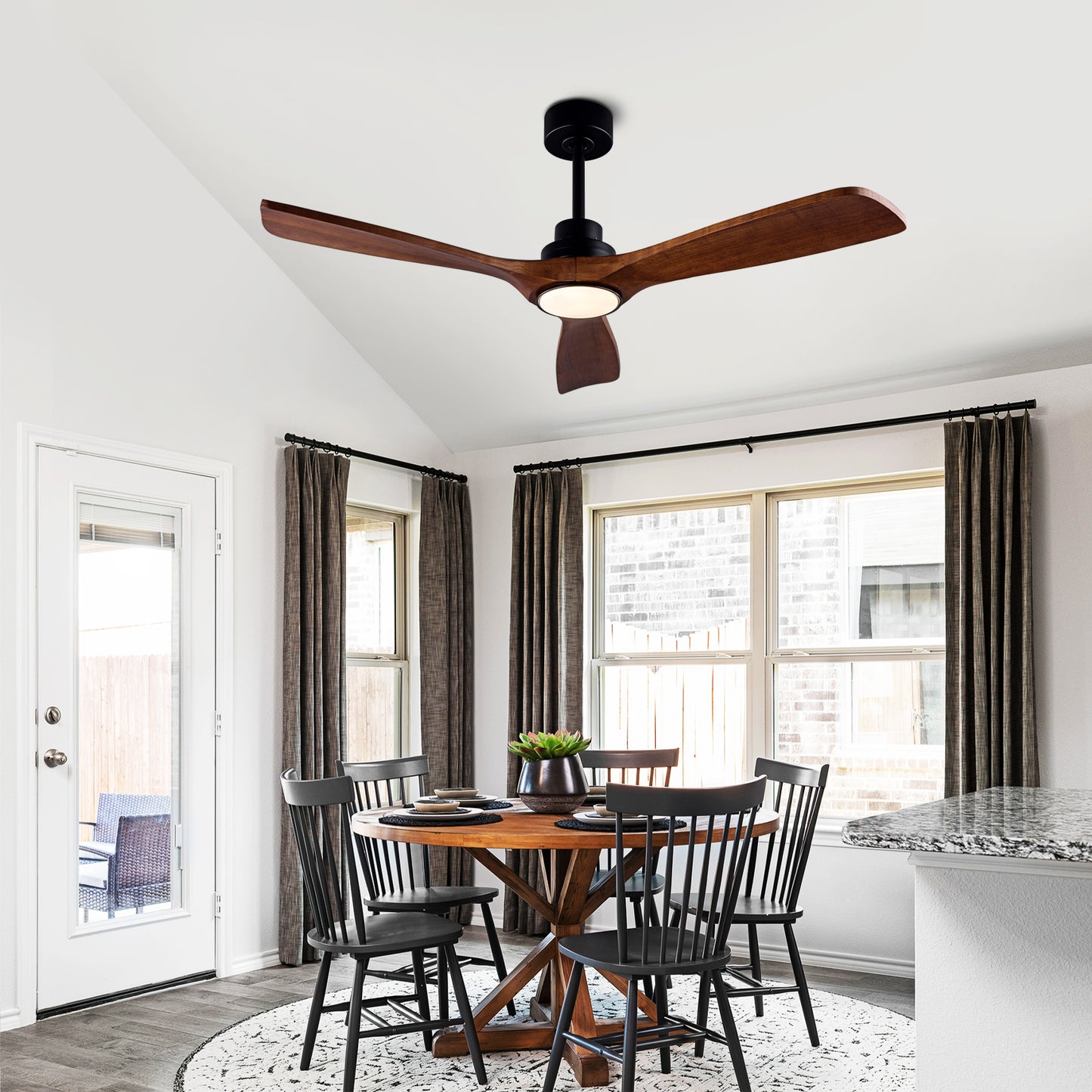 Ceiling Fans with Lights and Remote 52'' Outdoor Ceiling Fan with 6 Speed Noiseless Reversible DC Motor, Indoor 3 Blade Wood Ceiling Fan for Farmhouse Bedroom Living Room Gazebo Patio Black image 12