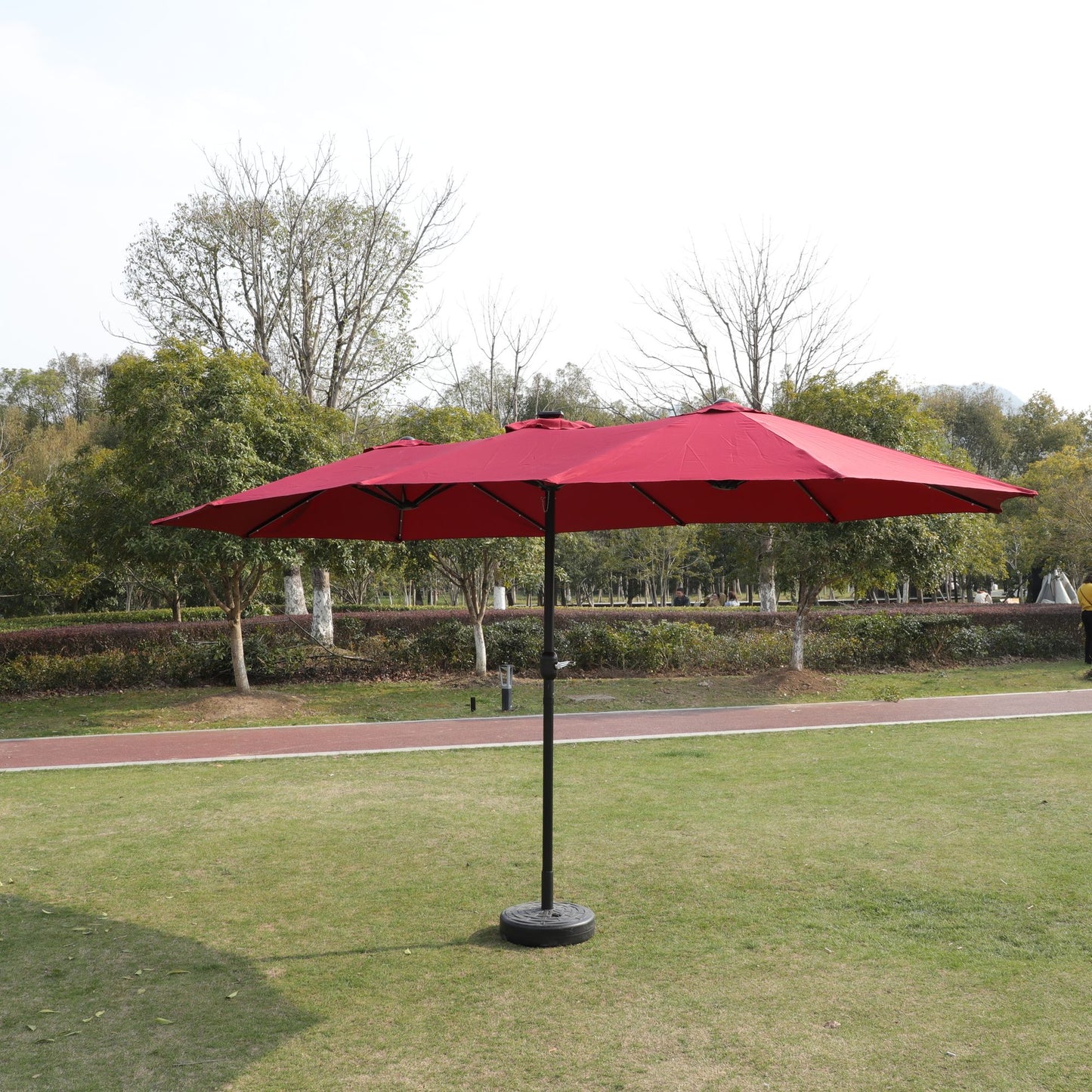 15x9ft Large Double-Sided Rectangular Outdoor Twin Patio Market Umbrella with light and base- red image 19