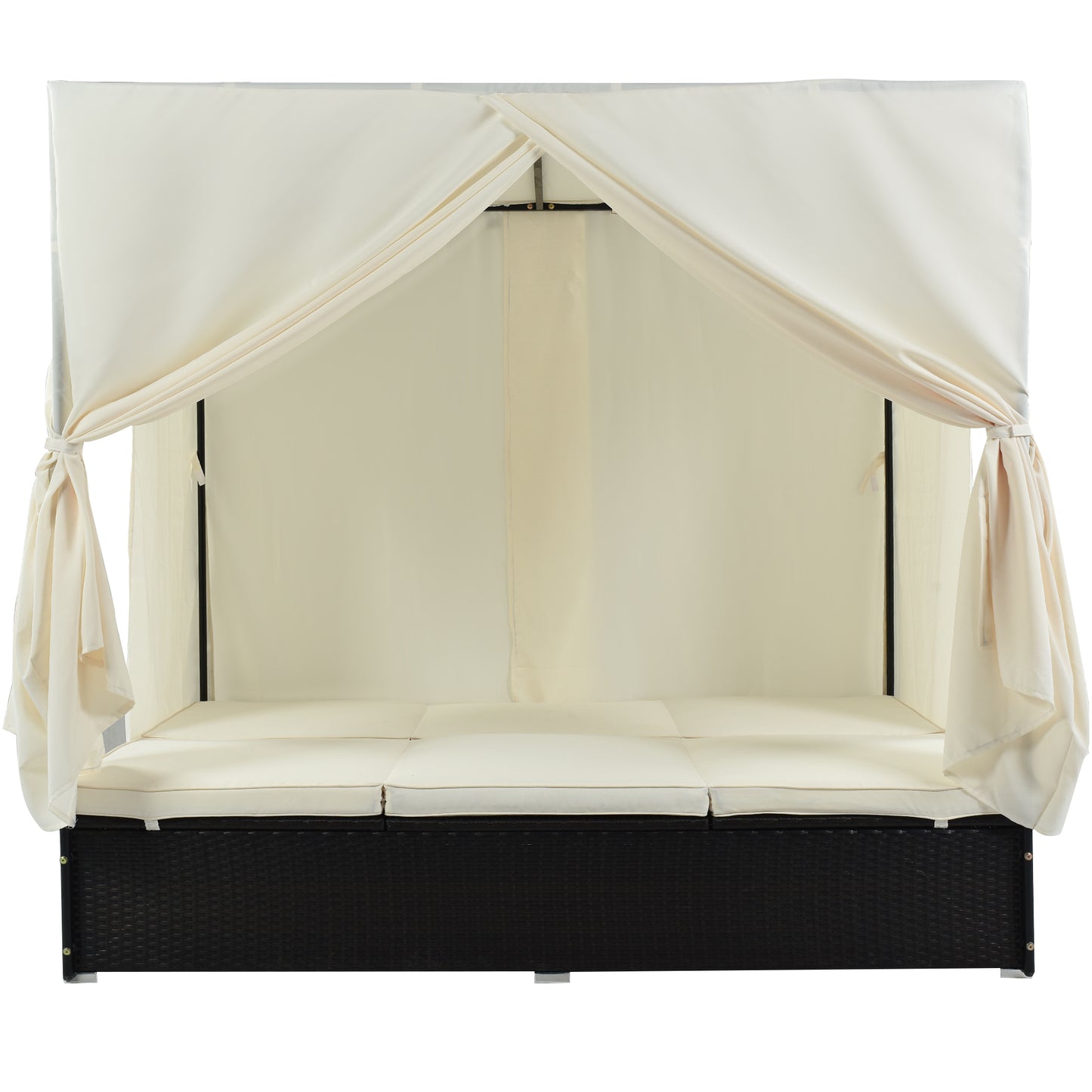 U_STYLE Outdoor Double Chaise Lounge Daybed with Curtains,Patio Outdoor Sunbed with Adjustable Backrest, Sturdy Steel Frame Loveseat Sofa for Backyard,Poolside, Terrace image 12