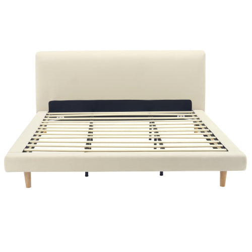 Beige Chunky Headboard Bed Frame, Solid Rubberwood Legs, Cal-King, 800lbs Capacity image 12