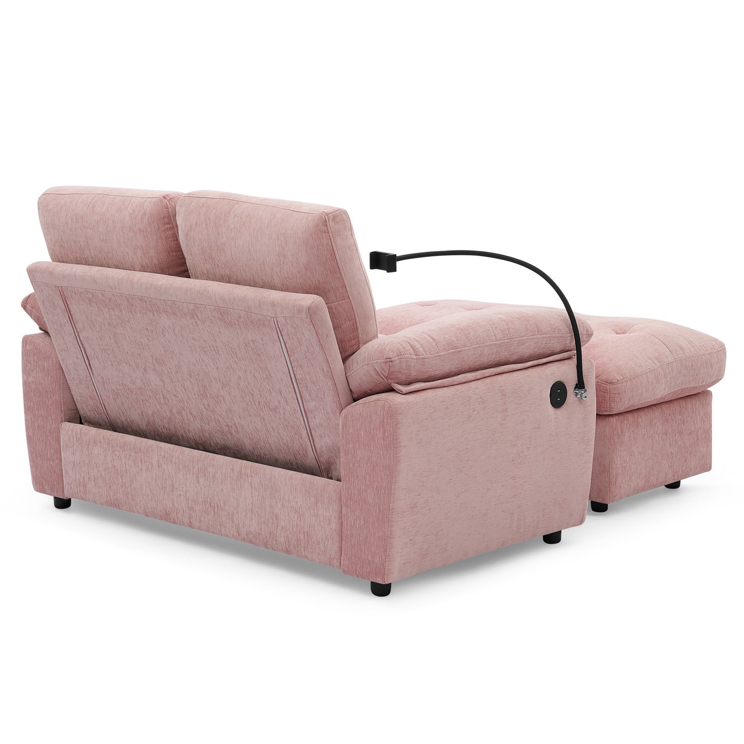 Leisure sofa chair,Double sofa recliner, with manually adjustable backrest, soft padded armrests, side USB charging port and phone stand, comes with a matching storage ottoman-Pink image 12
