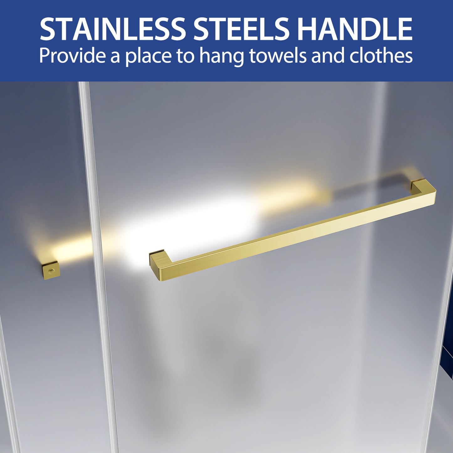 56-60" W x 60" H Frameless Double Sliding Shower Door, Premium 1/4" (6mm) Thick Frosted Ultra-Clear Nano-Coated Tempered Glass, Stainless Steel, Brushed Gold image 9
