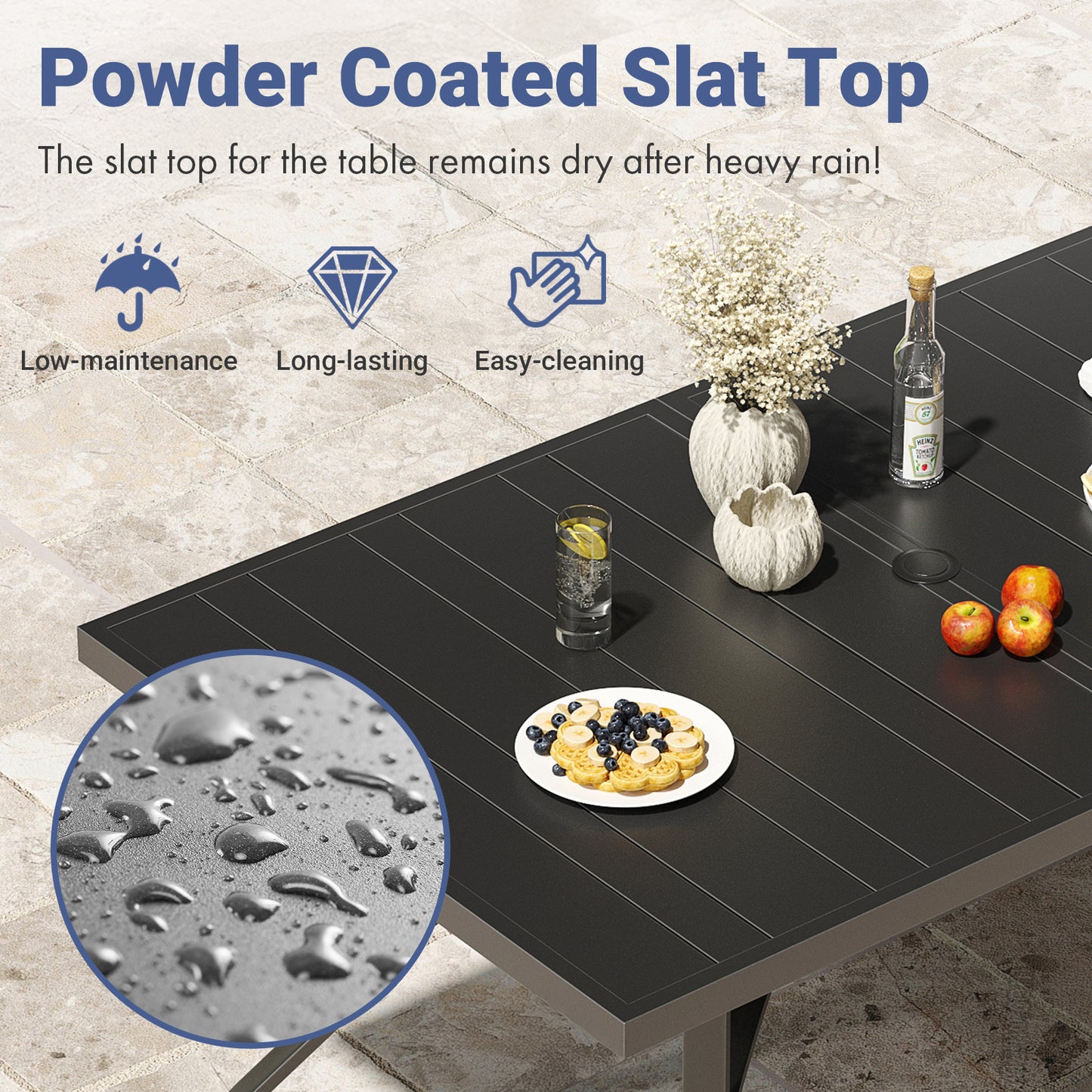 Outdoor Dining Table 60"x35", Rectangle Patio Dining Table with 1.57" Umbrella Hole, Outdoor Metal Furniture for Patio, Graden, Backyard and Poolside, Weather-Resistant image 5