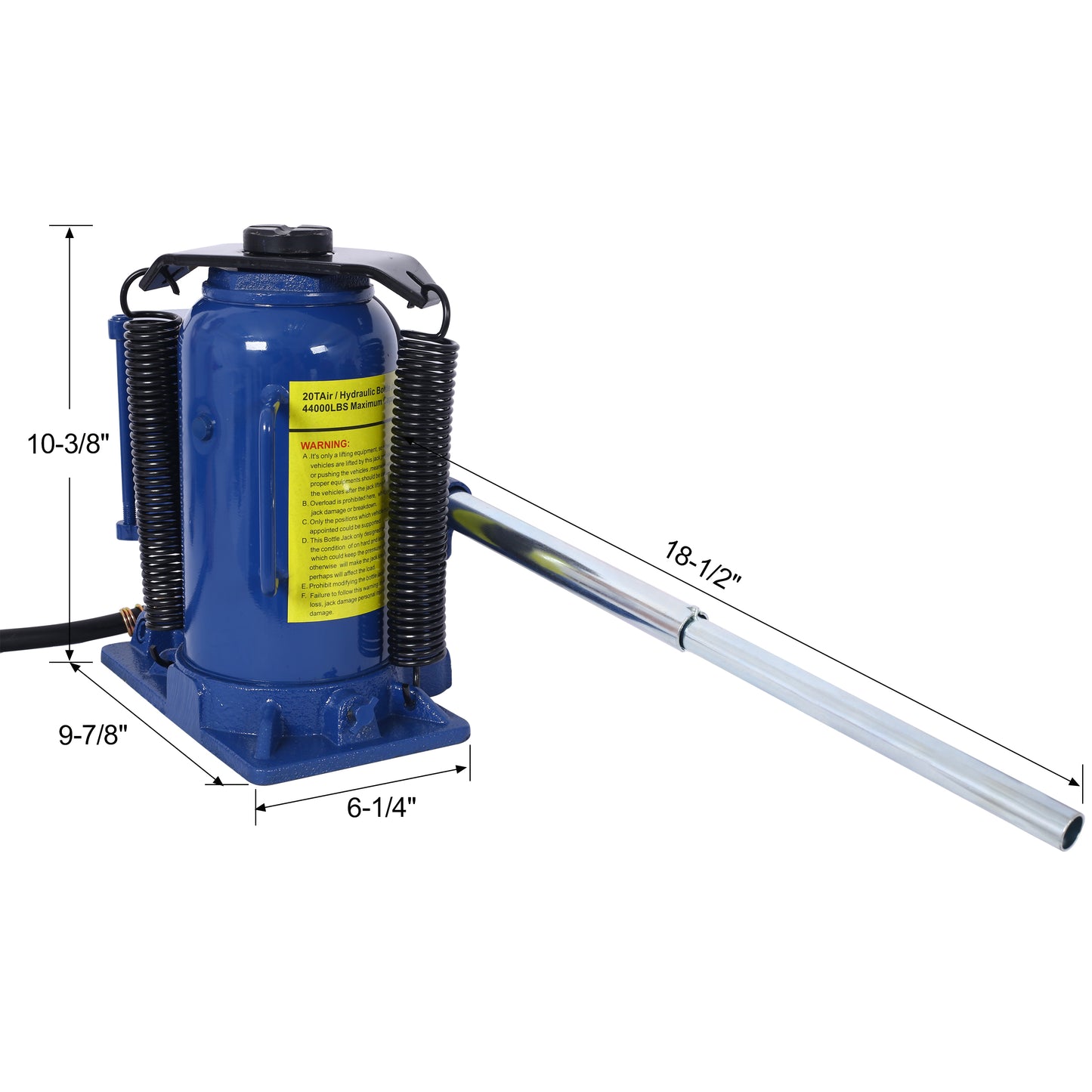 Air Hydraulic Bottle Jack, 20 Ton/44029 LBS All Welded Bottle Jack, 10.2-19.7 inch Lifting Range, Manual Handle and Air Pump, for Car, Pickup, Truck, RV, Auto Repair, Industrial Engineering,Blue image 11
