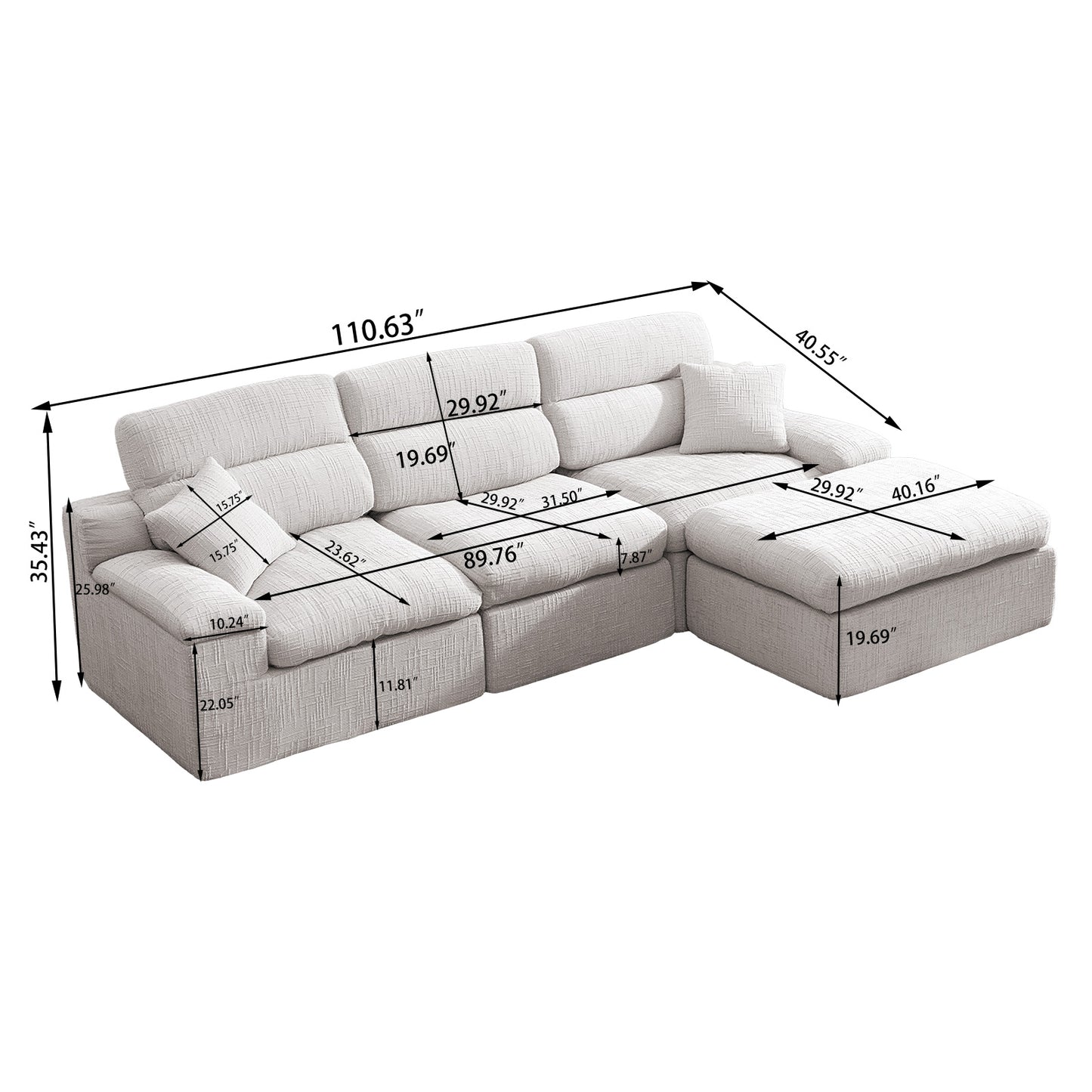 Corner Chaise Sofa with High Backrest,L-Shaped Couch with Slub Chenille Fabric, Compressed High-Density Sponge Cushion, Space-Saving No-Assembly Sofa for Living Room,Apartment(Blue) image 9