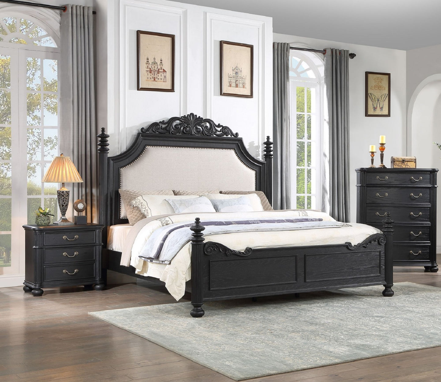 1pc Traditional Vintage Antique Drawer Pull 3-Drawer Nightstand Black Gray Dark Finish Bedroom Wooden Furniture image 7