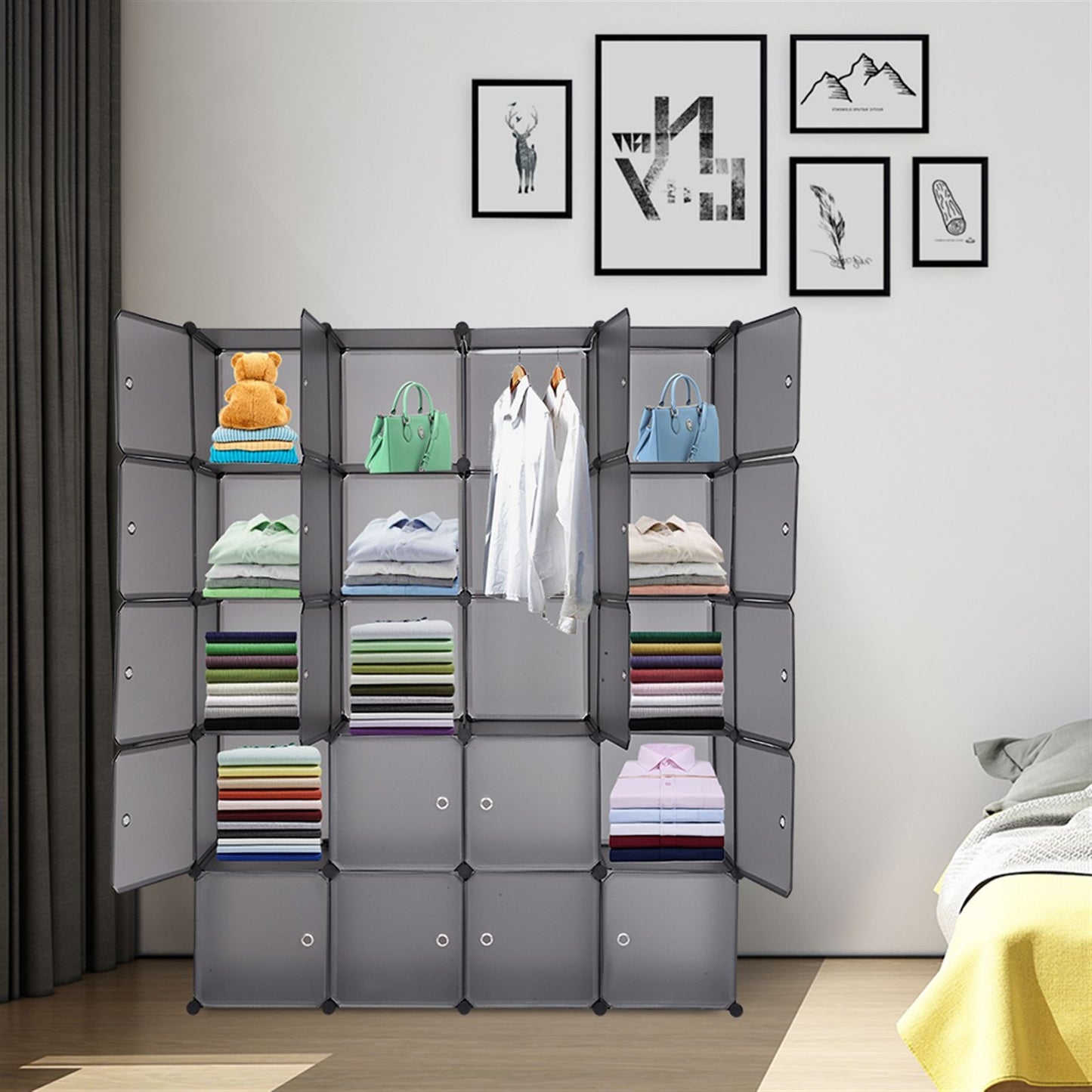20 Cube Organizer Stackable Plastic Cube Storage Shelves Design Multifunctional Modular Closet Cabinet with Hanging Rod image 13