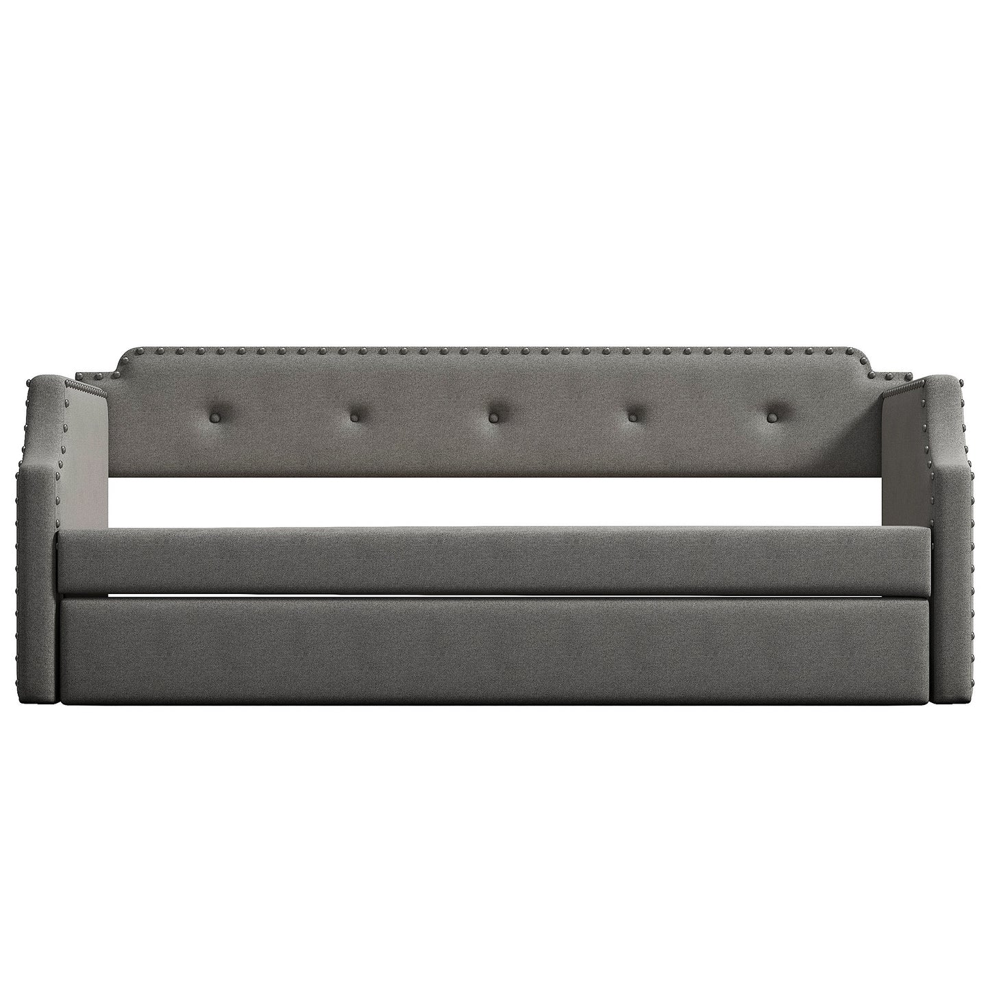 Upholstered Daybed with Trundle, Wood Slat Support,Upholstered Frame Sofa Bed, Twin,Gray image 12