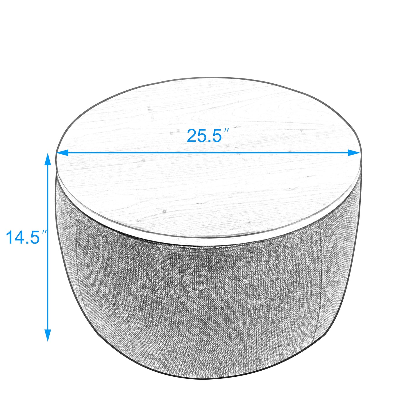 Round Storage Ottoman, 2 in 1 Function, Work as End table and Ottoman, Dark Grey (25.5"x25.5"x14.5") image 12