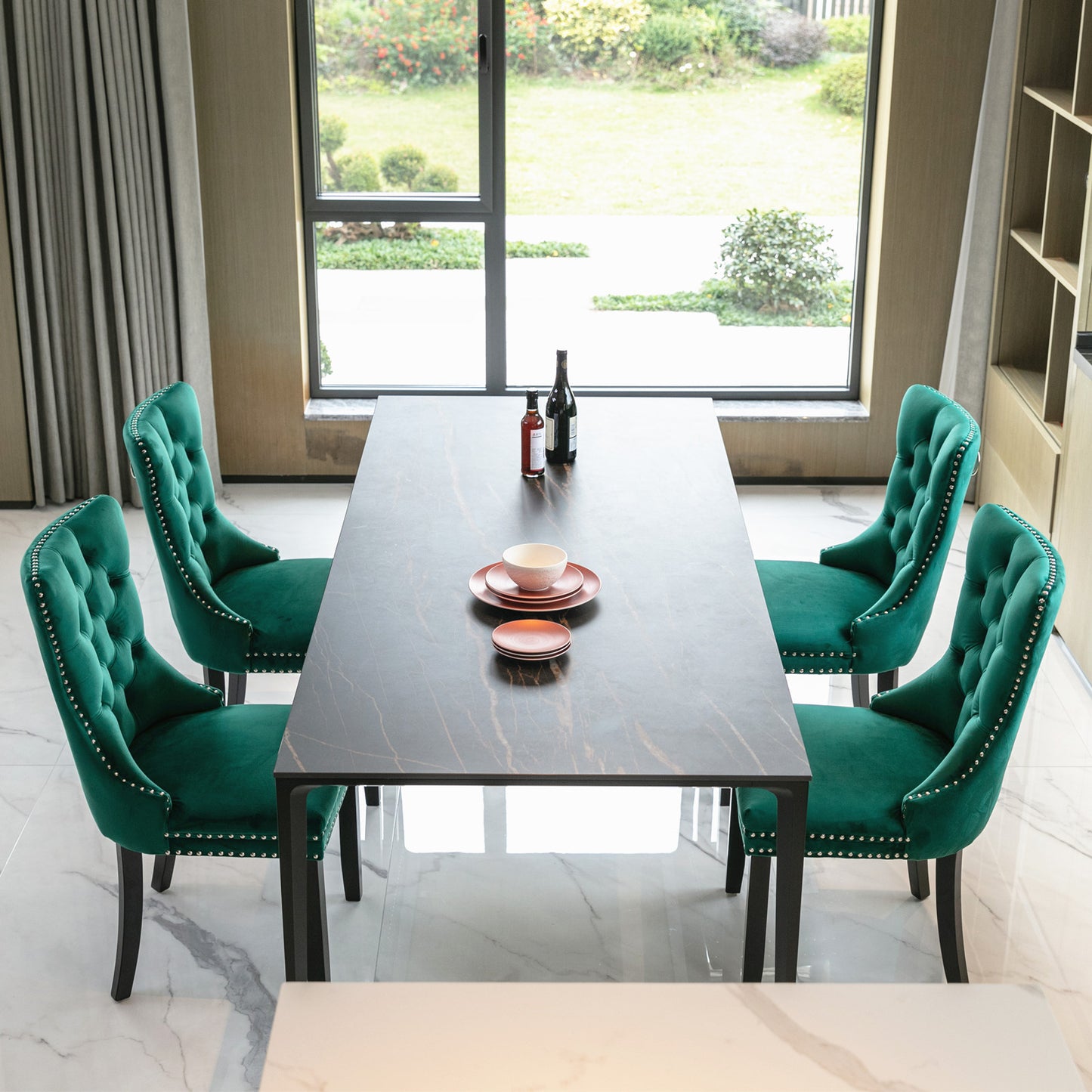 Nikki Collection Modern, High-end Tufted Solid Wood Contemporary Velvet Upholstered Dining Chair with Wood Legs Nailhead Trim 2-Pcs Set,Green, SW2001GN image 12