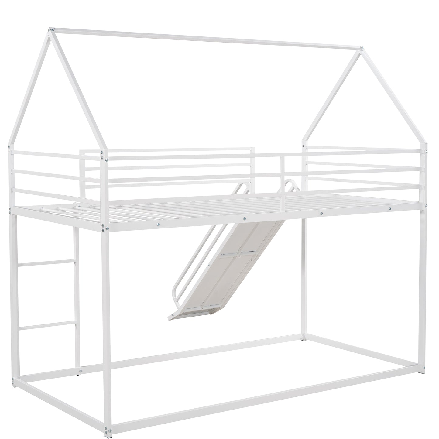 Twin over Twin House Bunk Bed with Ladder and Slide,White image 12
