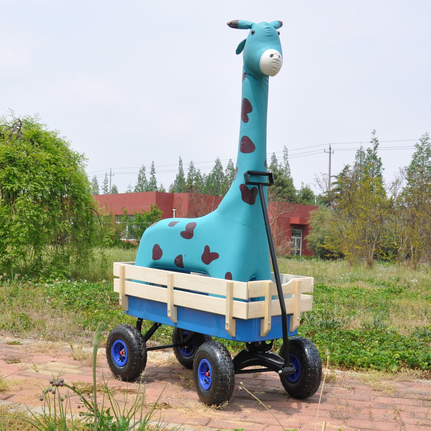 Outdoor Wagon All Terrain Pulling Wood Railing Air Tires Garden Cart image 12