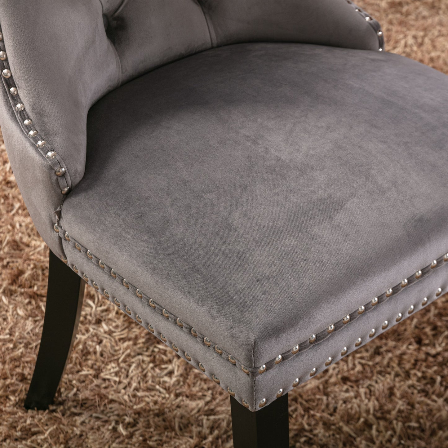 High-end Tufted Solid Wood Contemporary Velvet Upholstered Dining Chair with Wood Legs Nailhead Trim, Gray, SW2001DGY, Single Pack image 10