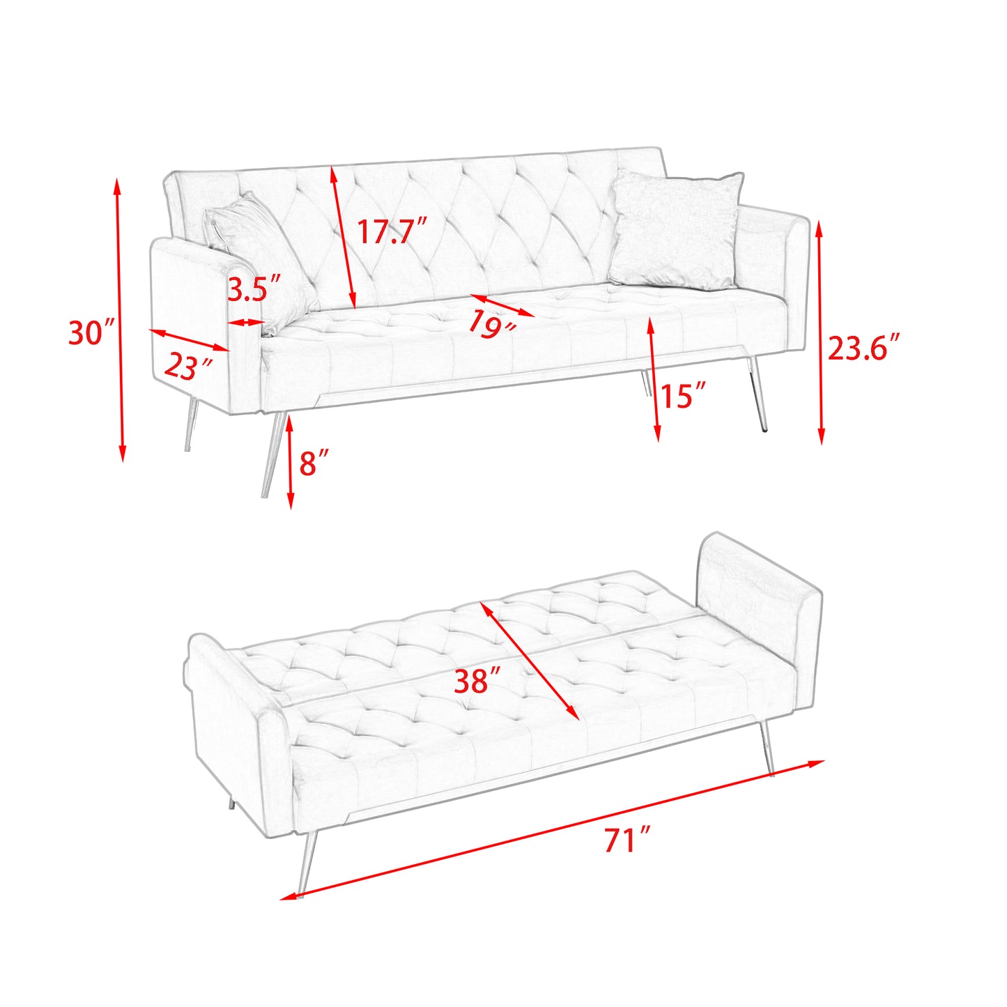 71 inch convertible love seat sofa, American retro pink velvet, suitable for small living room, bedroom, office image 11