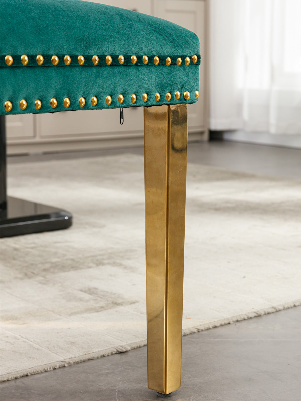 A&A Furniture,Nikki Collection Modern, High-end Tufted Solid Wood Contemporary Velvet Upholstered Dining Chair with Golden Stainless Steel Plating Legs,Nailhead Trim,Set of 2,Black and Gold, SW1601GN image 12