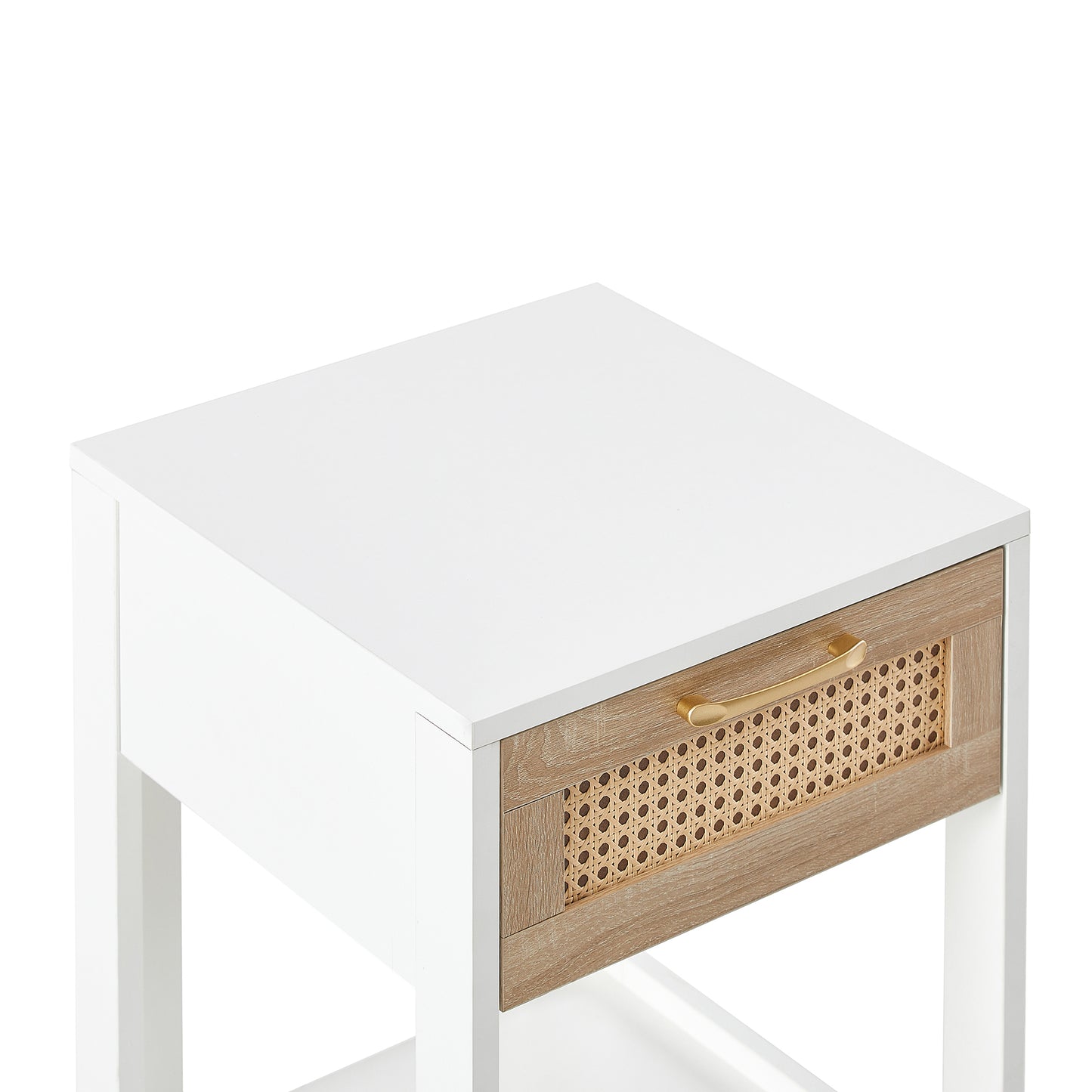15.75" Rattan End table with drawer, Modern nightstand, side table for living room, bedroom,white image 12