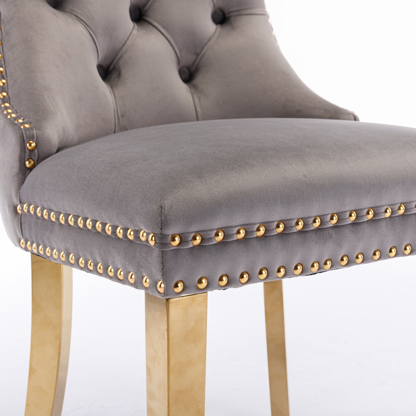 Nikki Collection Modern, High-end Tufted Solid Wood Contemporary Velvet Upholstered Dining Chair with Golden Stainless Steel Plating Legs,Nailhead Trim,Set of 2,Gray and Gold, SW1601GY image 12