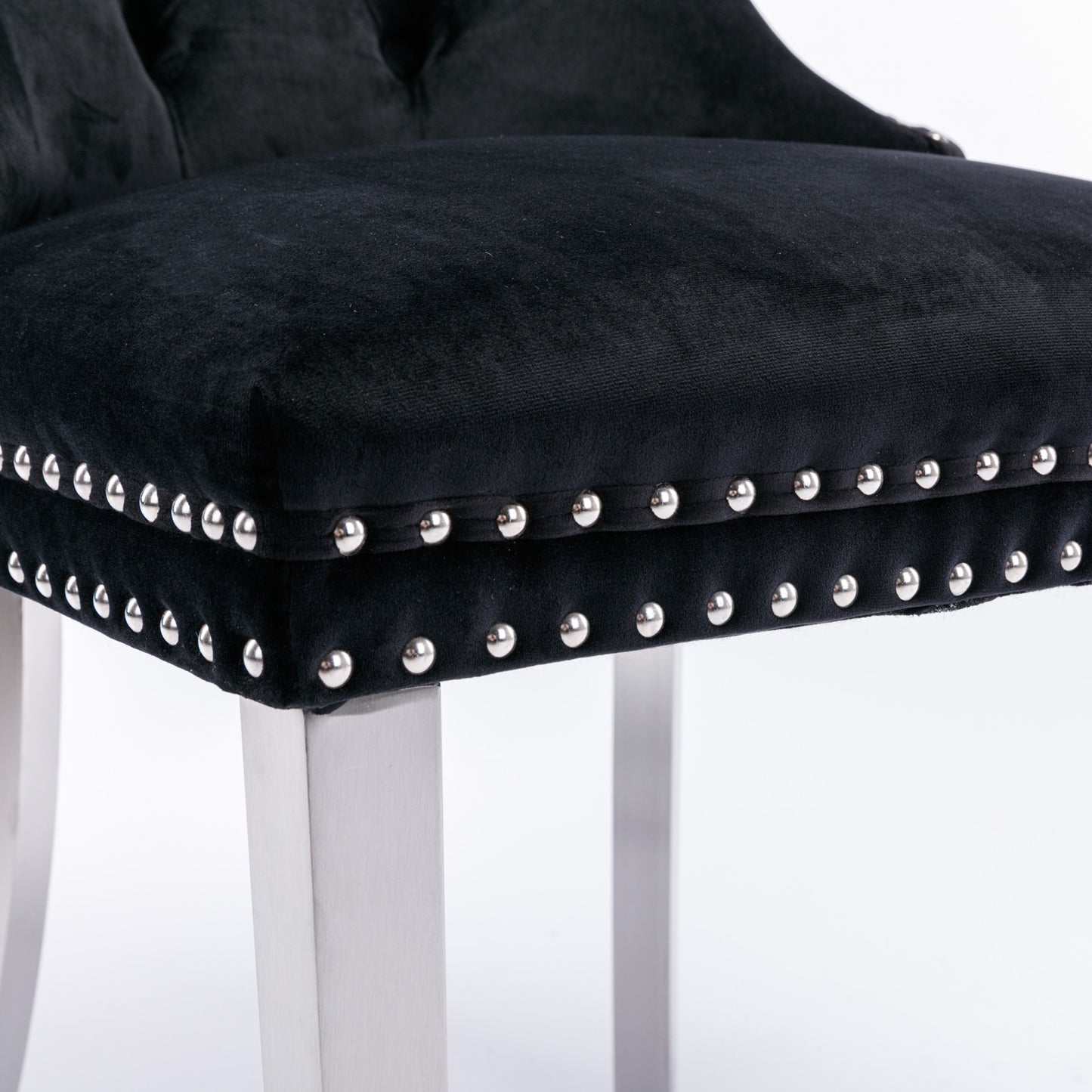 Nikki Collection Modern, High-end Tufted Solid Wood Contemporary Velvet Upholstered Dining Chair with Chrome Stainless Steel Plating Legs,Nailhead Trim,Set of 2,Black and Chrome, SW1701BK image 12