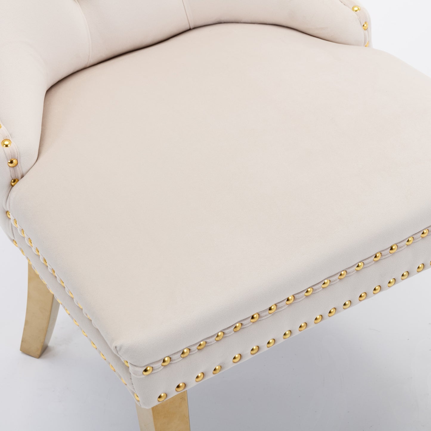 A&A Furniture,Nikki Collection Modern, High-end Tufted Solid Wood Contemporary Velvet Upholstered Dining Chair with Golden Stainless Steel Plating Legs,Nailhead Trim,Set of 2,Beige and Gold, SW1601BG image 12