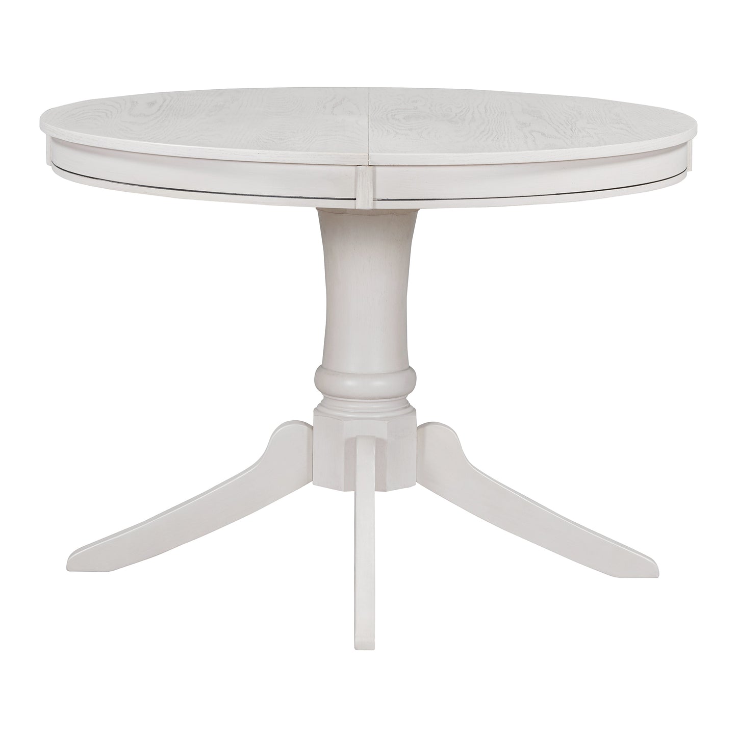 TREXM 5-Piece Retro Functional Dining Table Set Wood Round Extendable Dining Table and 4 Upholstered Dining Chairs (Antique White) image 12